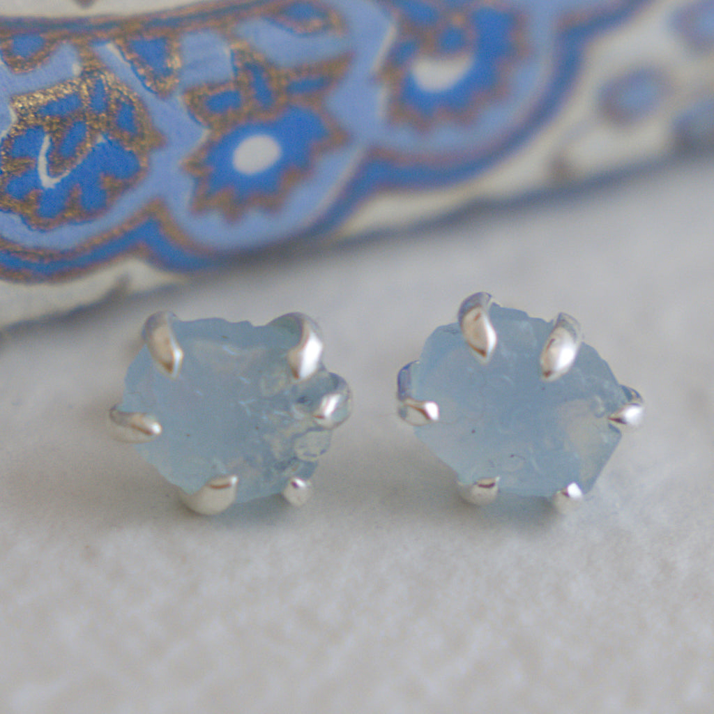 Raw Aquamarine Sterling Silver Stud Earrings
