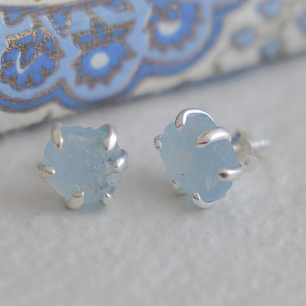 Raw Aquamarine Sterling Silver Stud Earrings