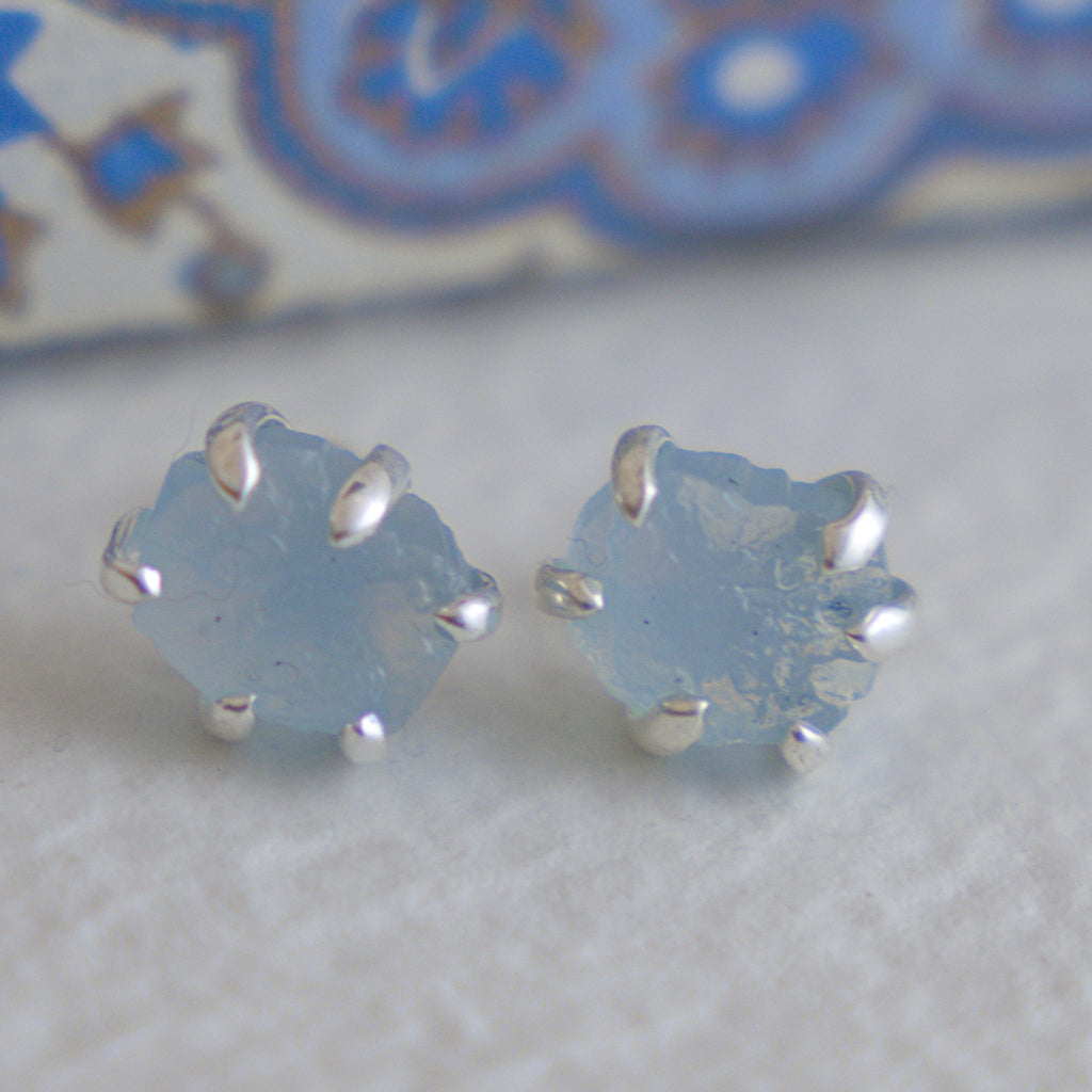 Raw Aquamarine Sterling Silver Stud Earrings