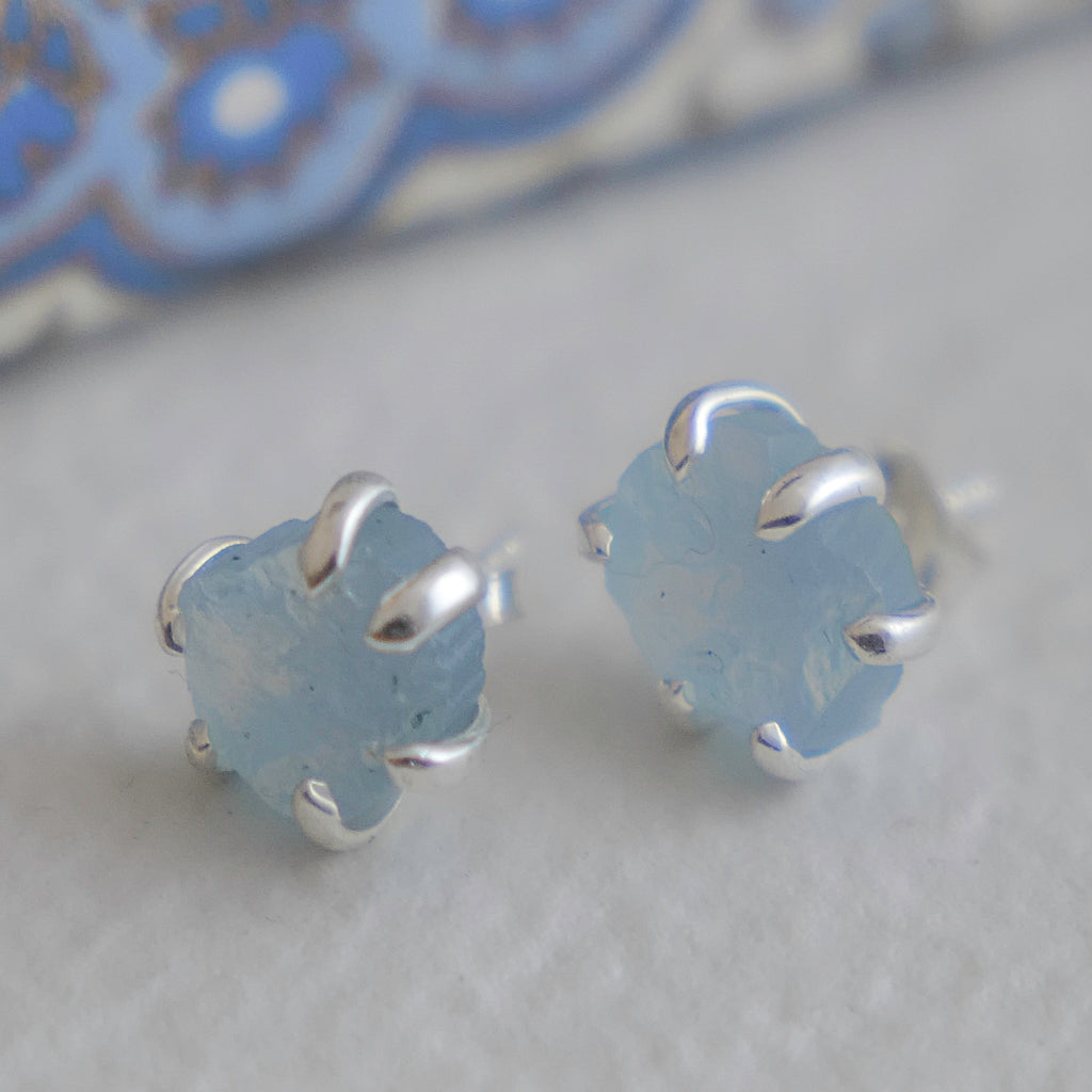 Raw Aquamarine Sterling Silver Stud Earrings
