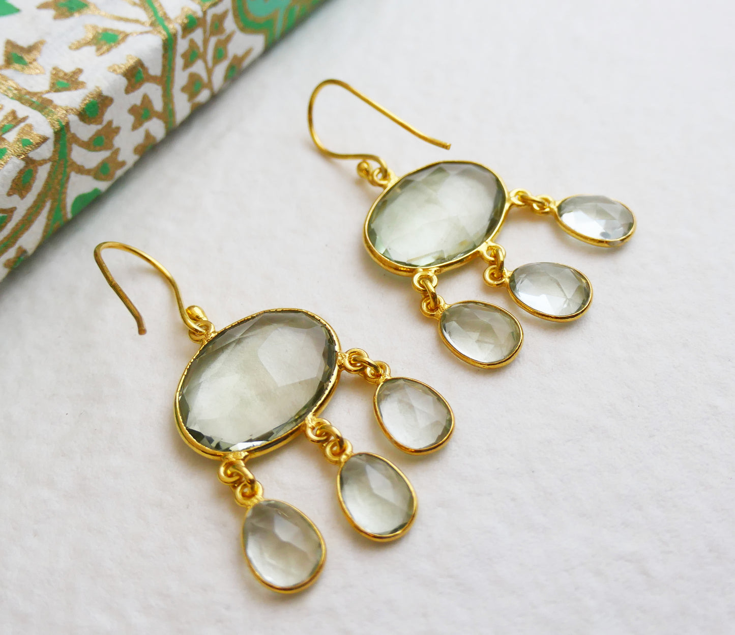 Green Amethyst Chandelier Vermeil Earrings