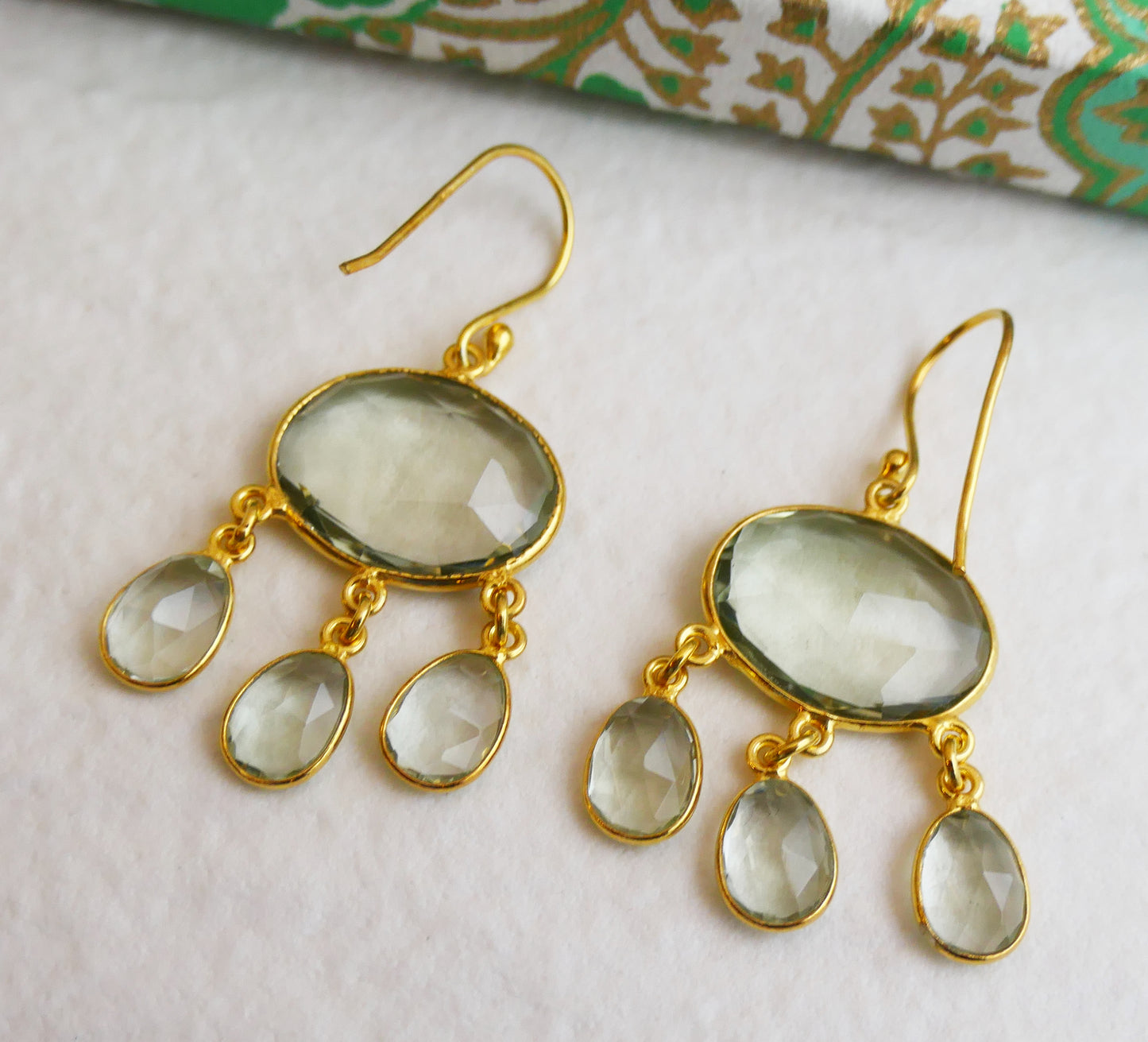 Green Amethyst Chandelier Vermeil Earrings