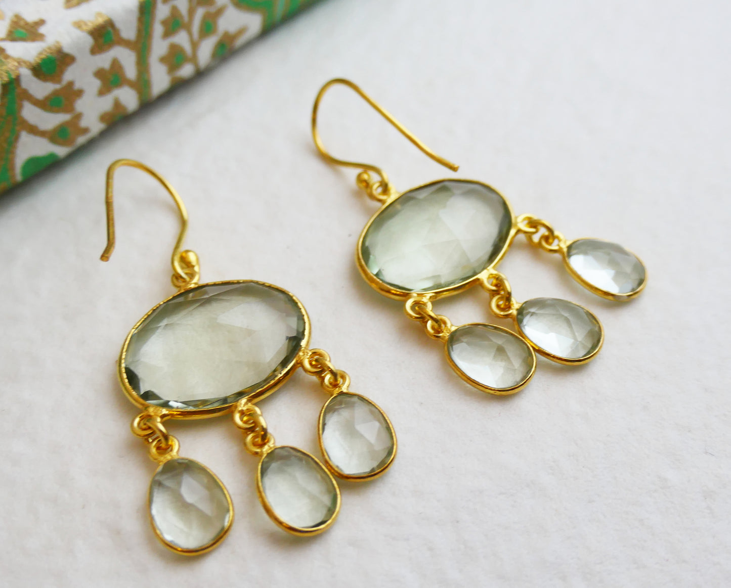 Green Amethyst Chandelier Vermeil Earrings