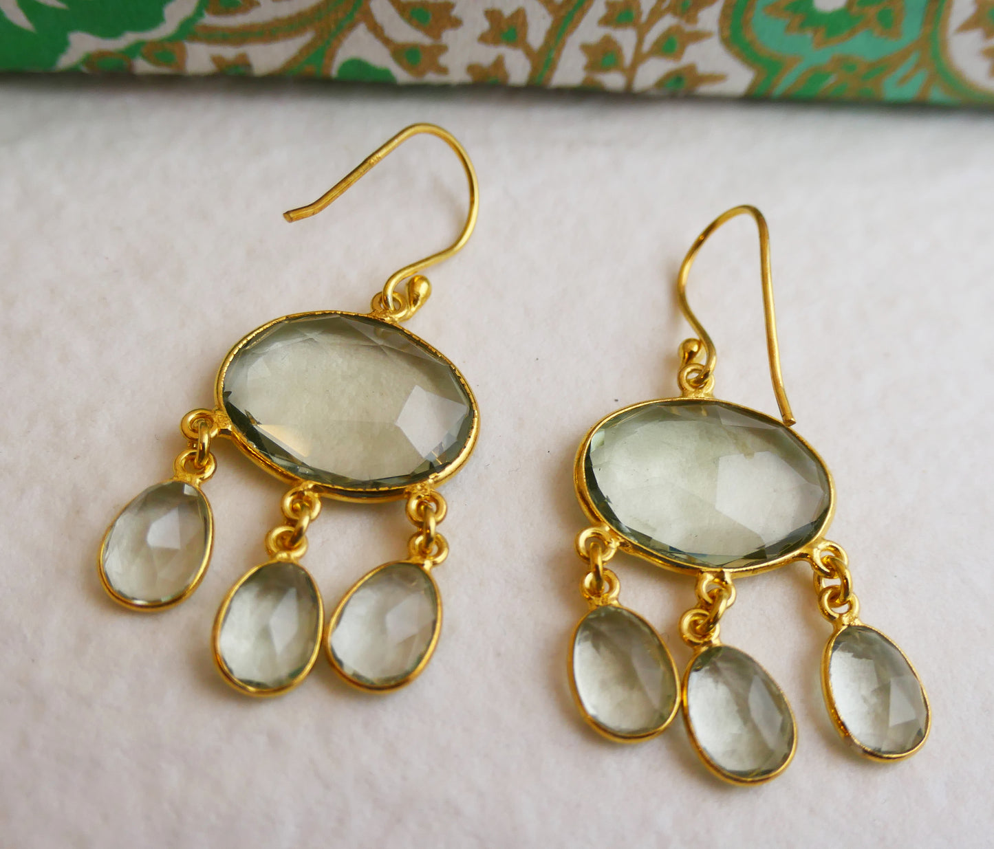 Green Amethyst Chandelier Vermeil Earrings