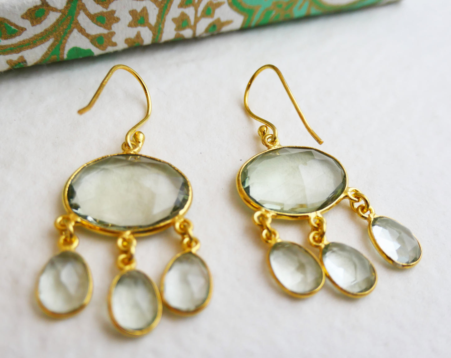 Green Amethyst Chandelier Vermeil Earrings