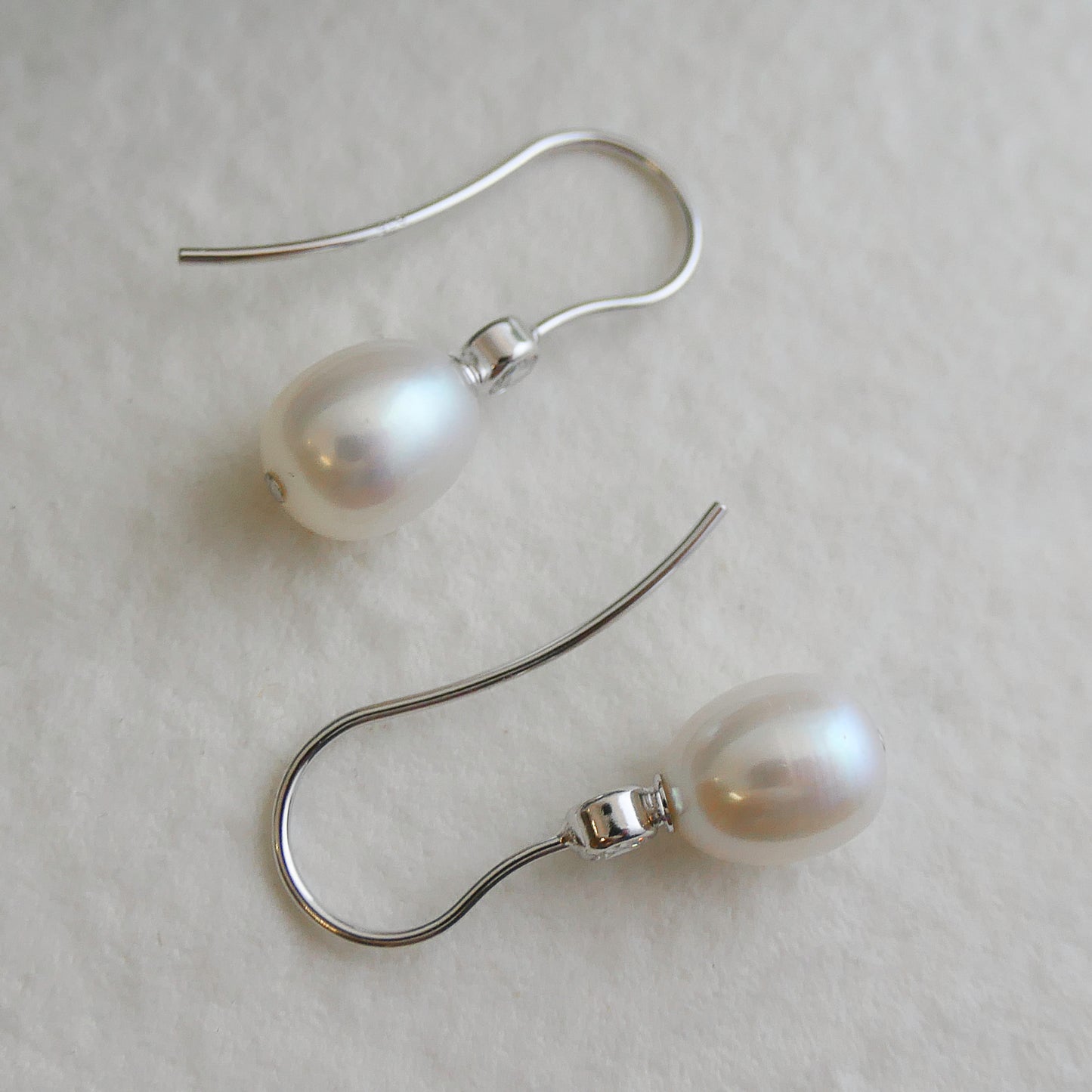 8-9mm Cultured Freshwater Pearl and Cubic Zirconia Sterling Silver Drop Dangle Earrings