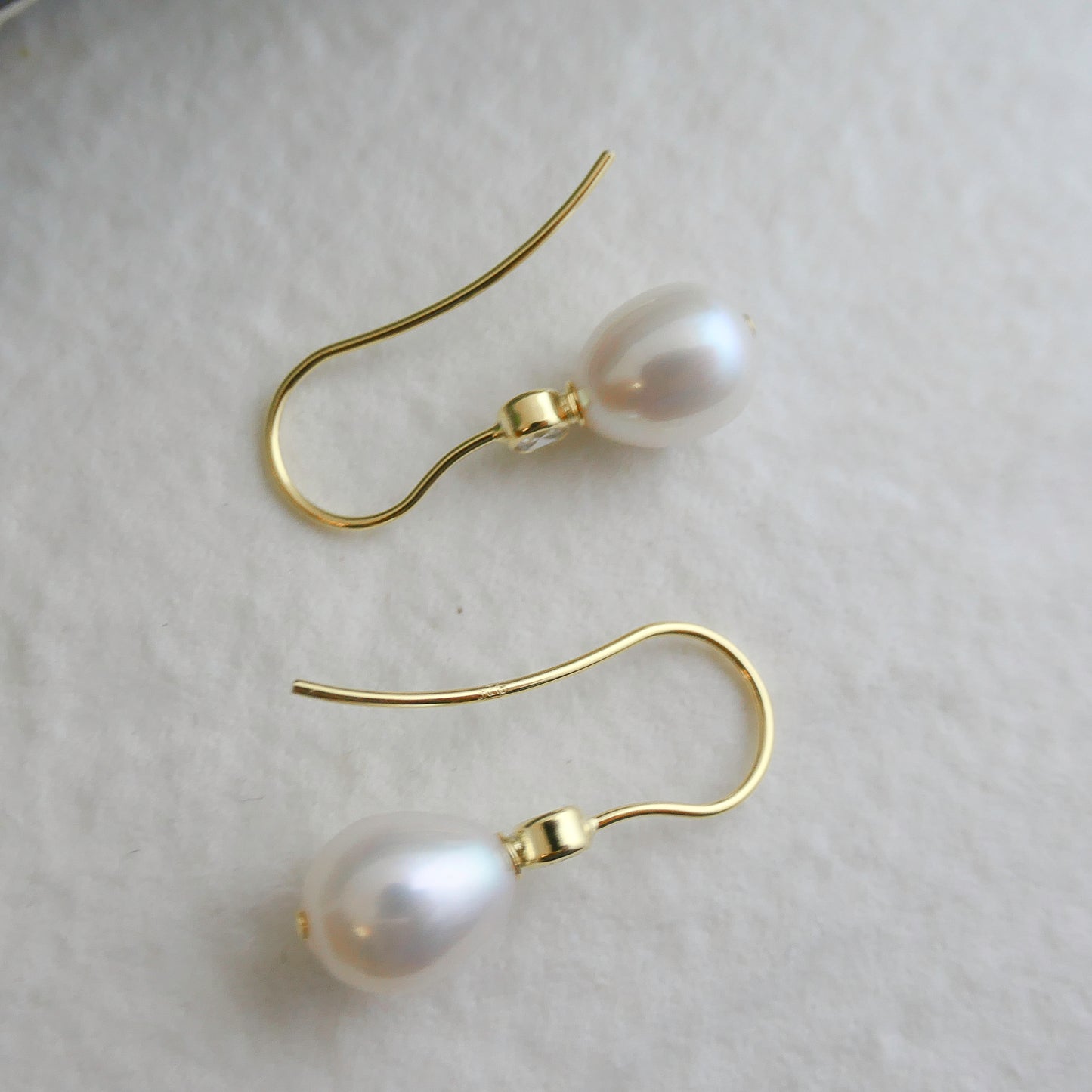 8-9mm Cultured Freshwater Pearl and Cubic Zirconia Gold Plated Sterling Silver Drop Dangle Earrings