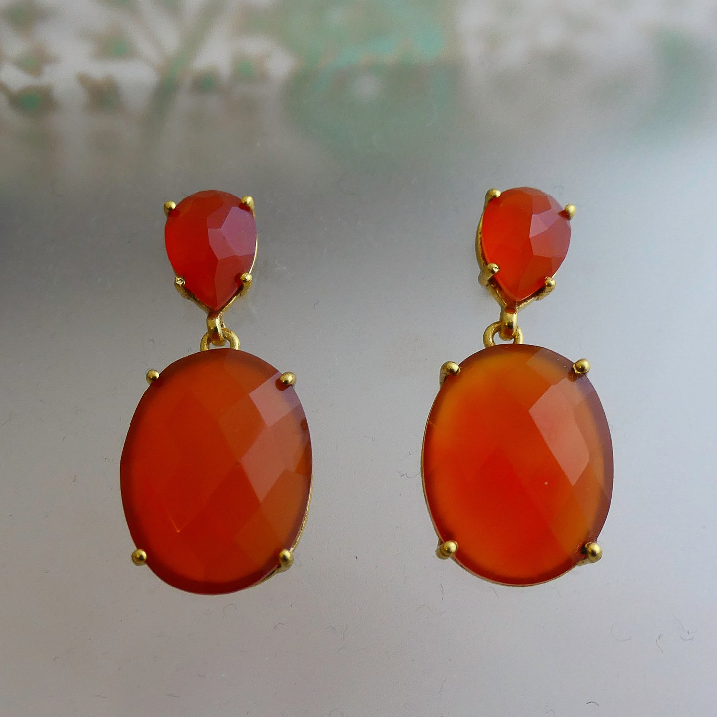 Carnelian Gold Plated Sterling Silver Post Drop Earrings