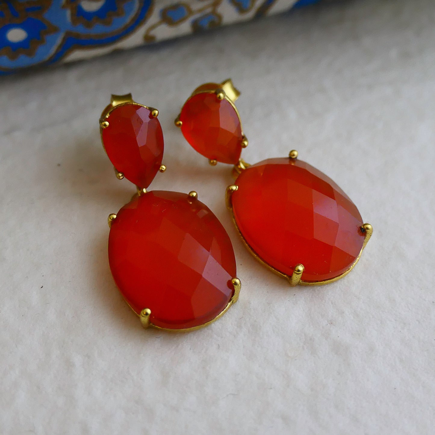 Carnelian Gold Plated Sterling Silver Post Drop Earrings
