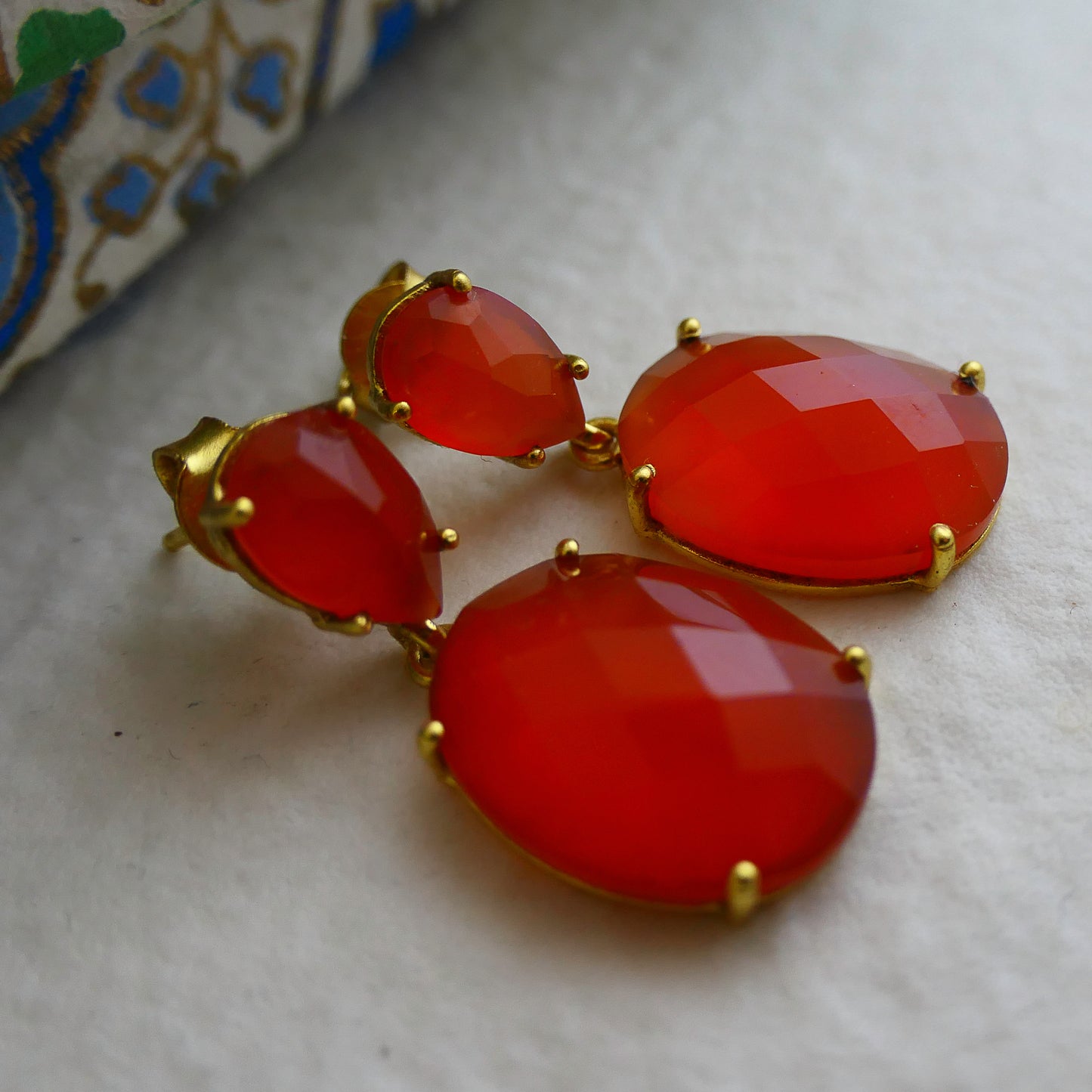 Carnelian Gold Plated Sterling Silver Post Drop Earrings