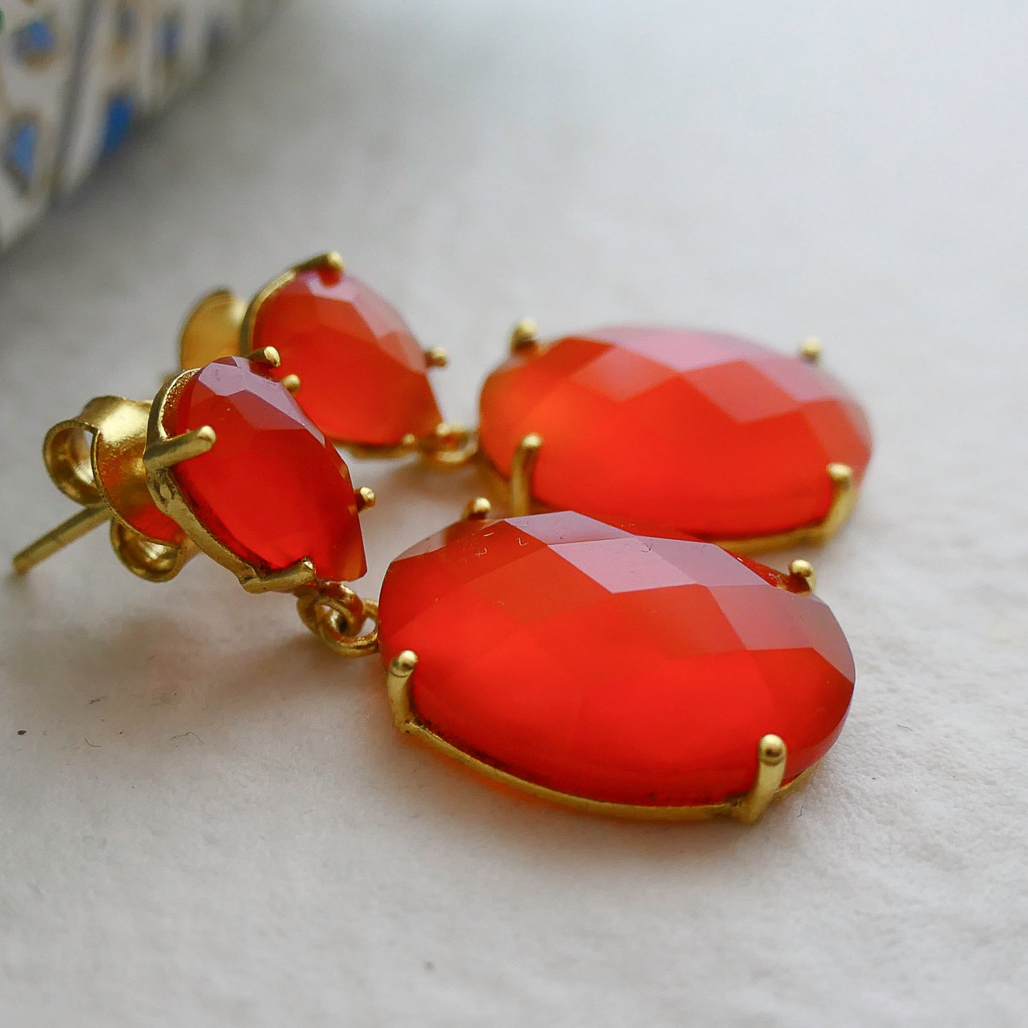 Carnelian Gold Plated Sterling Silver Post Drop Earrings