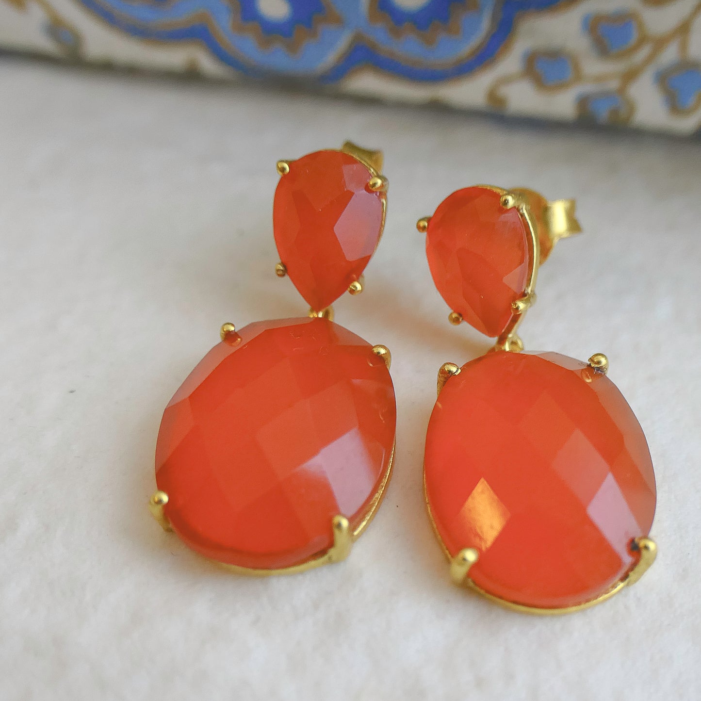 Carnelian Gold Plated Sterling Silver Post Drop Earrings