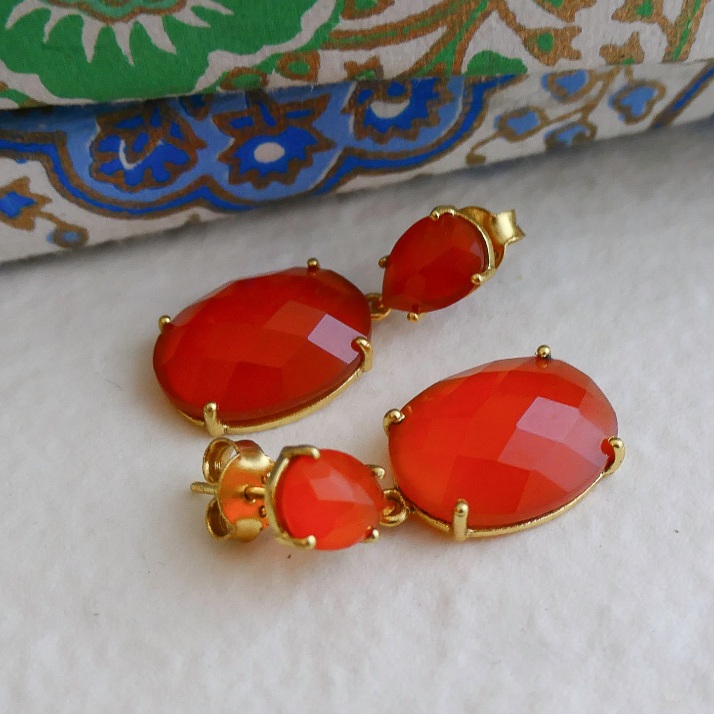 Carnelian Gold Plated Sterling Silver Post Drop Earrings