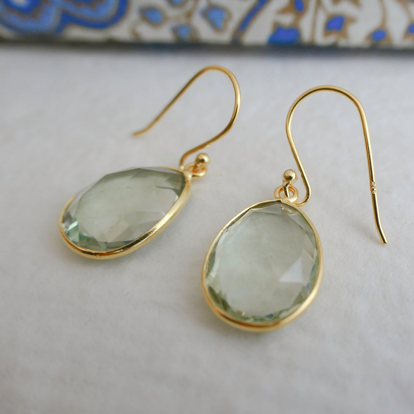 Green Amethyst Vermeil Drop Earrings