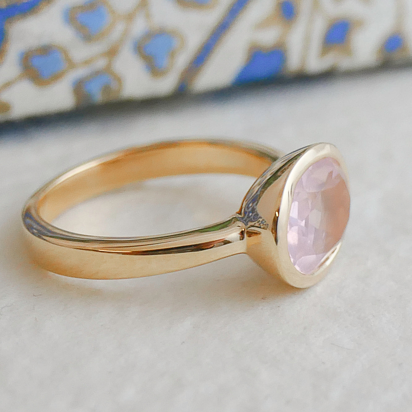 8x10mm Oval Rose Quartz Gold Plated Sterling Silver Ring