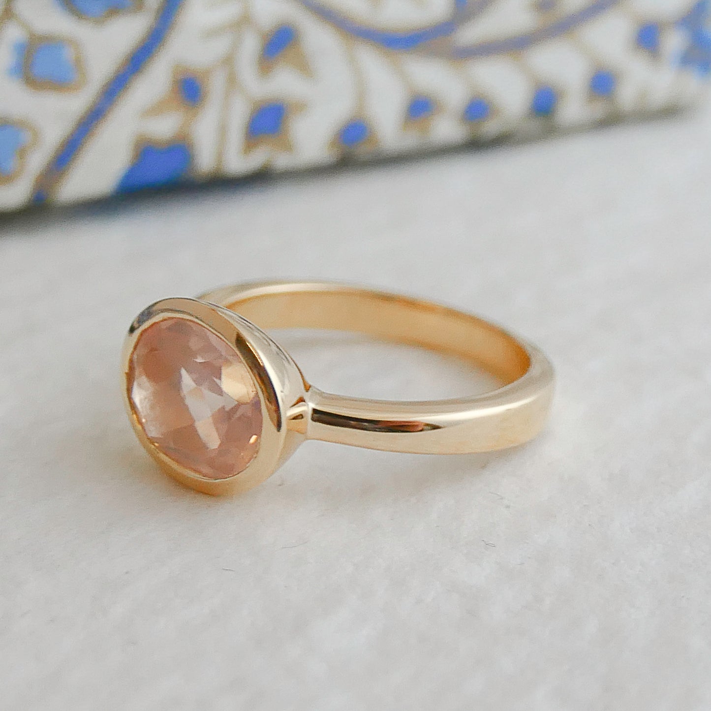 8x10mm Oval Rose Quartz Gold Plated Sterling Silver Ring