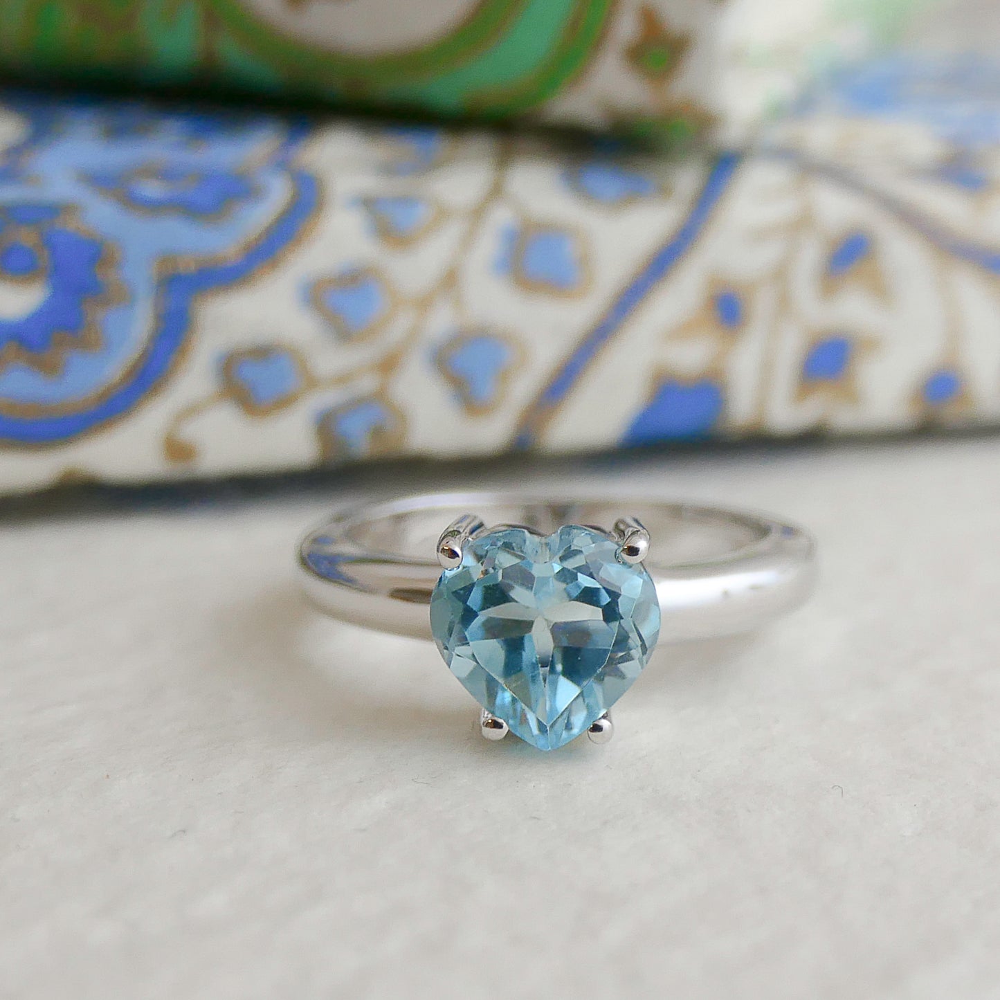 8mm Heart Blue Topaz Silver Ring