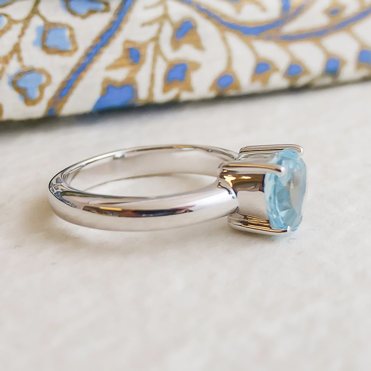 8mm Heart Blue Topaz Silver Ring