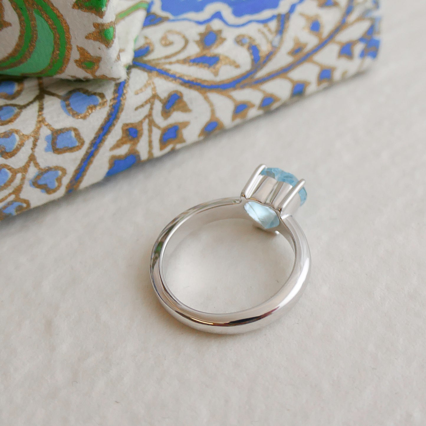 8mm Heart Blue Topaz Silver Ring