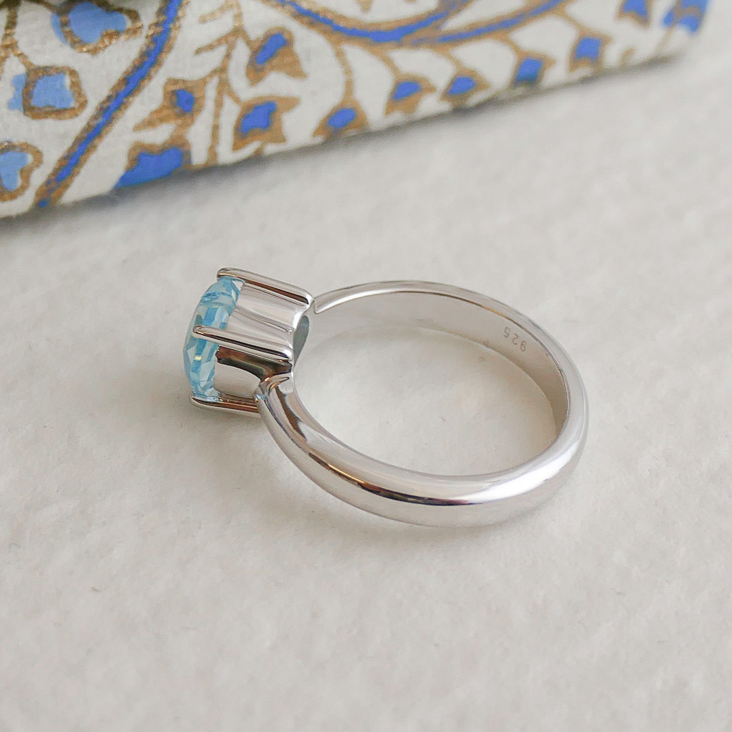 8mm Heart Blue Topaz Silver Ring