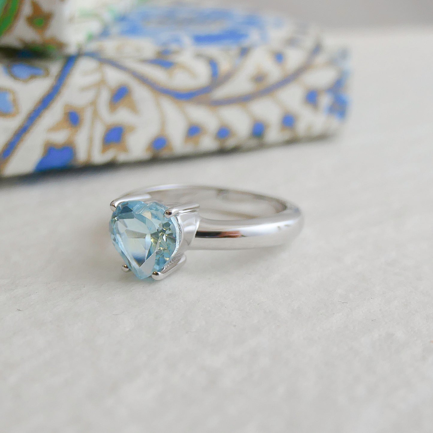 8mm Heart Blue Topaz Silver Ring