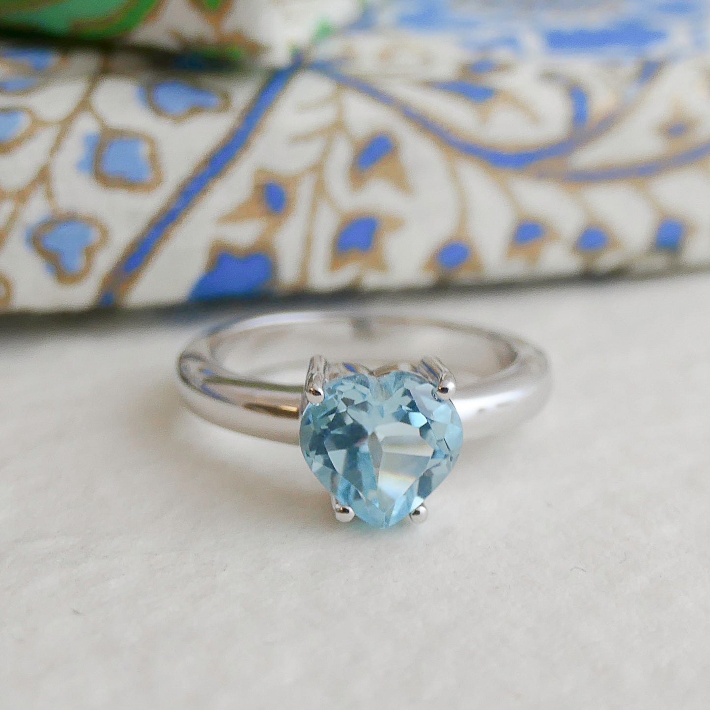 8mm Heart Blue Topaz Silver Ring
