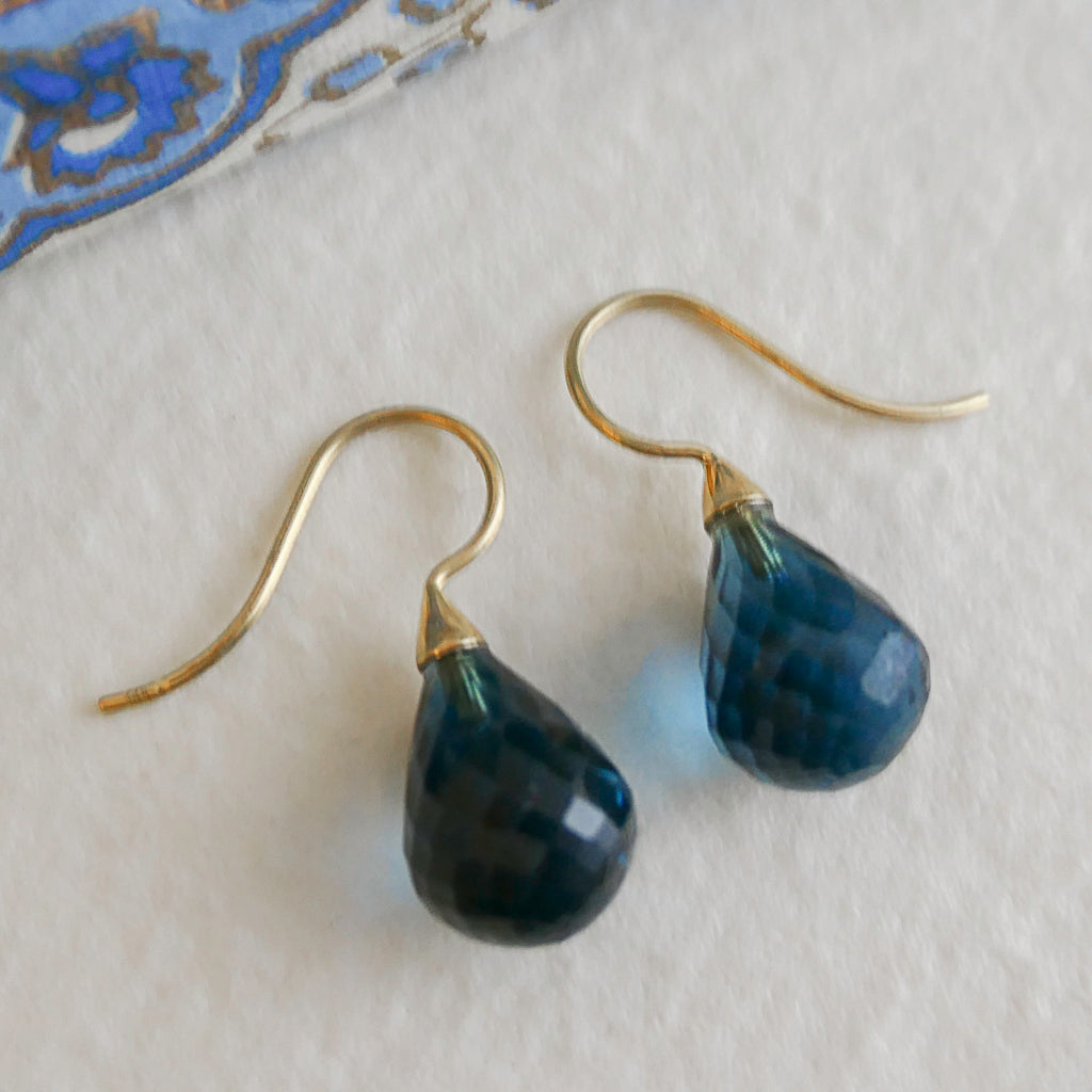 London Blue Topaz Briolette 14kt Yellow Gold Drop Earrings