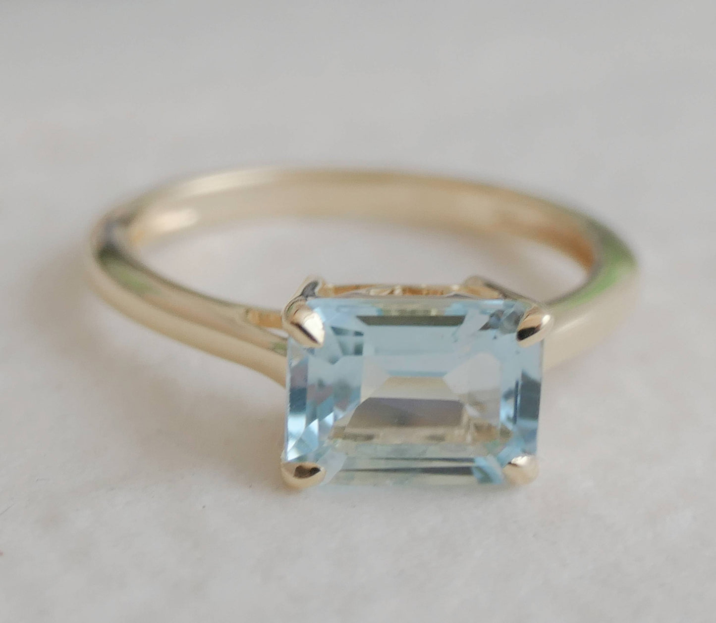 Blue Topaz Baguette Gold Plated Sterling Silver Ring