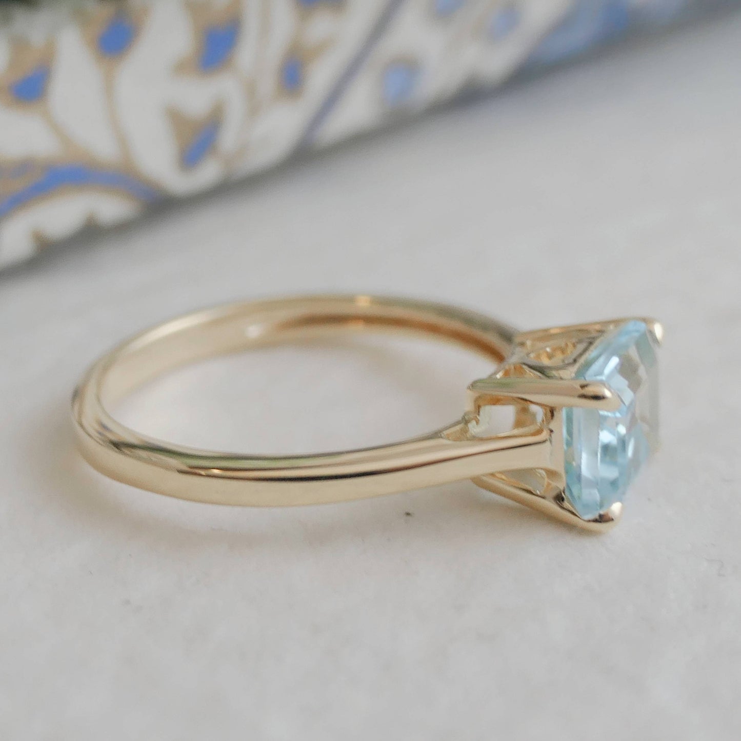 Blue Topaz Baguette Gold Plated Sterling Silver Ring