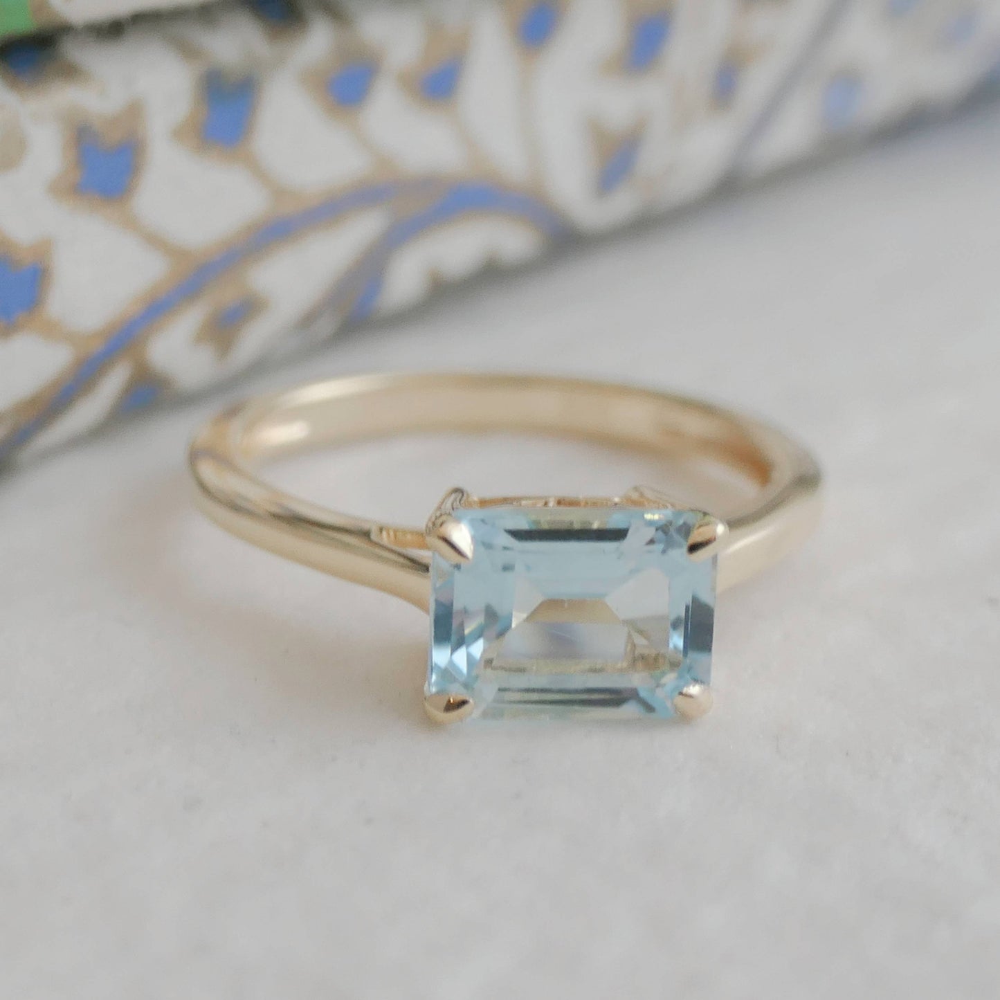 Blue Topaz Baguette Gold Plated Sterling Silver Ring