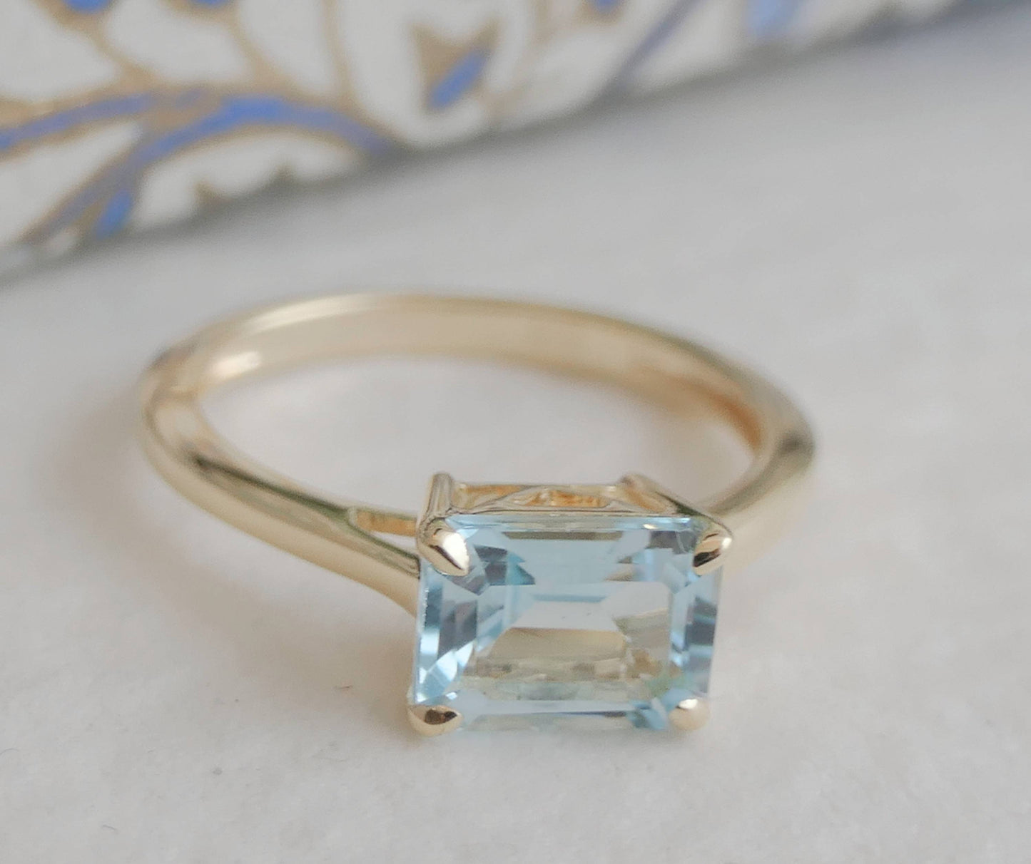 Blue Topaz Baguette Gold Plated Sterling Silver Ring
