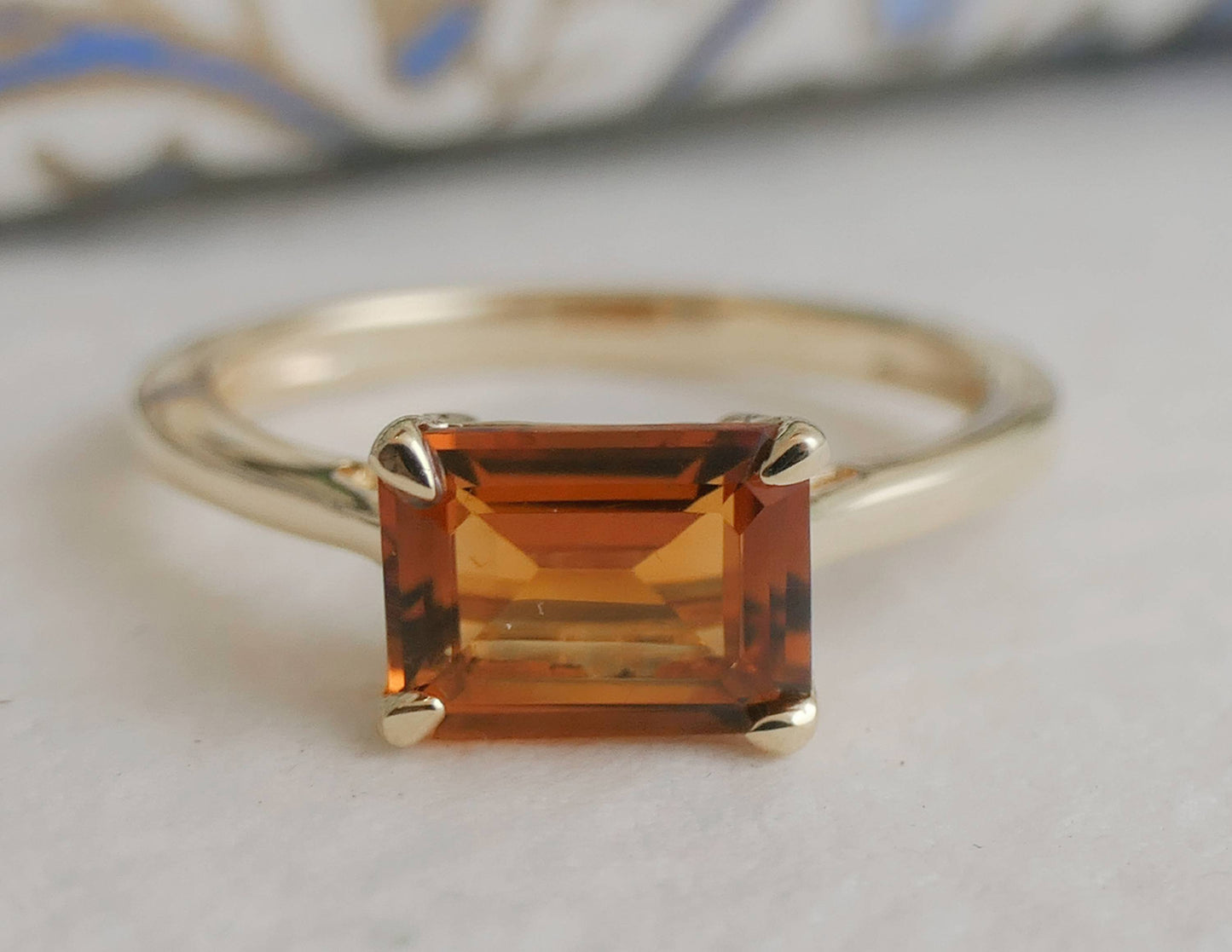 Madeira Citrine Baguette Gold Plated Sterling Silver Ring