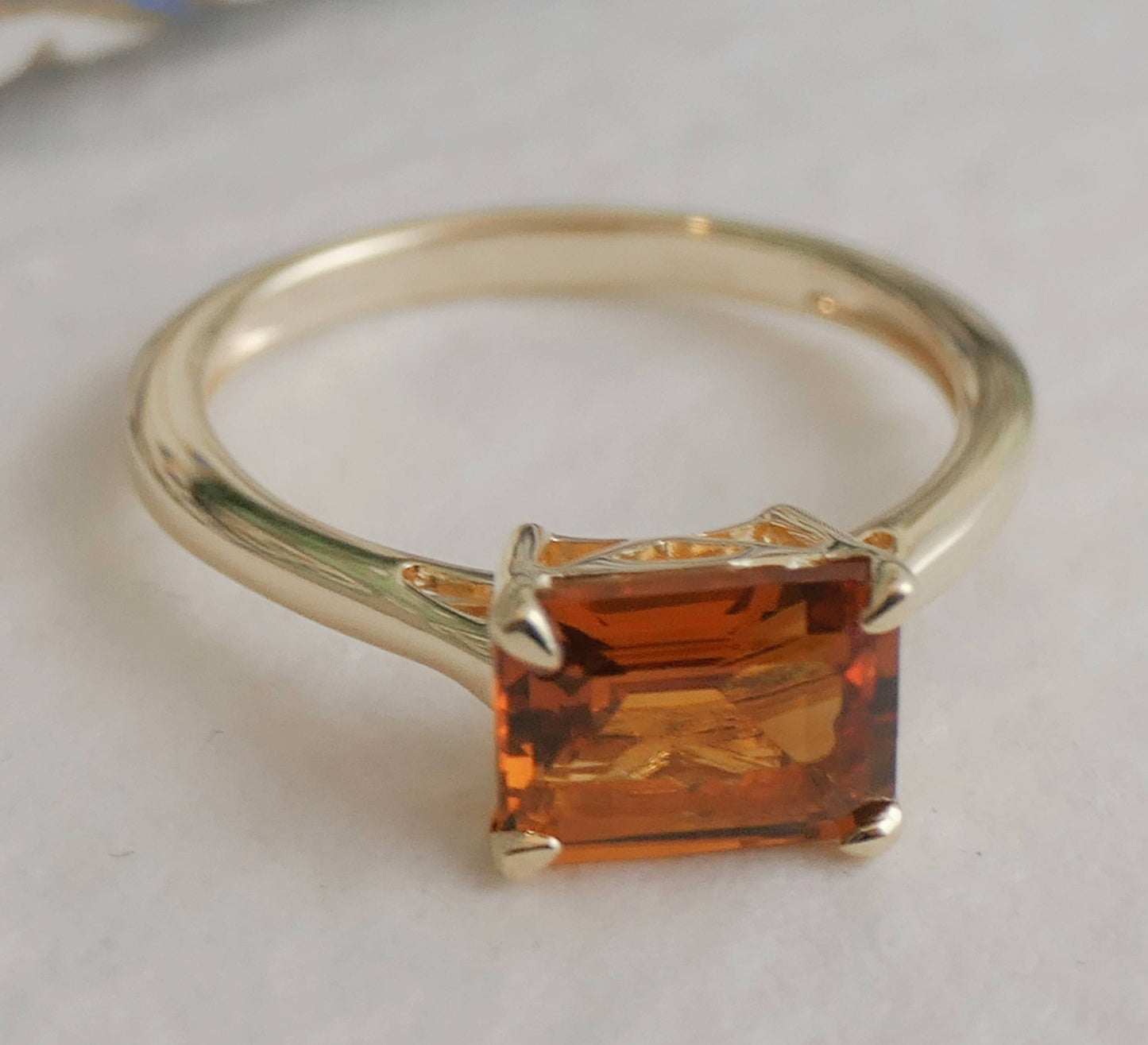 Madeira Citrine Baguette Gold Plated Sterling Silver Ring