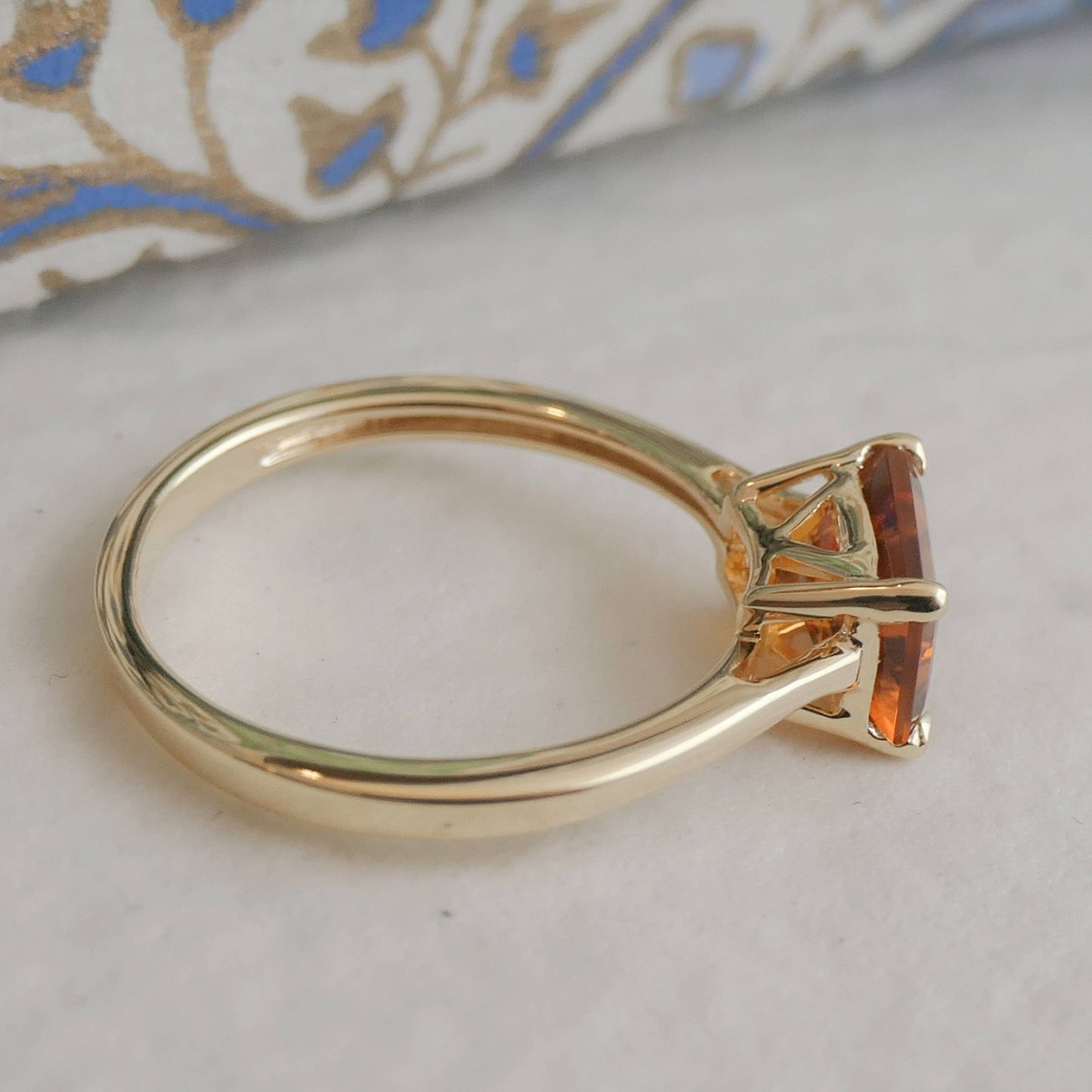 Madeira Citrine Baguette Gold Plated Sterling Silver Ring