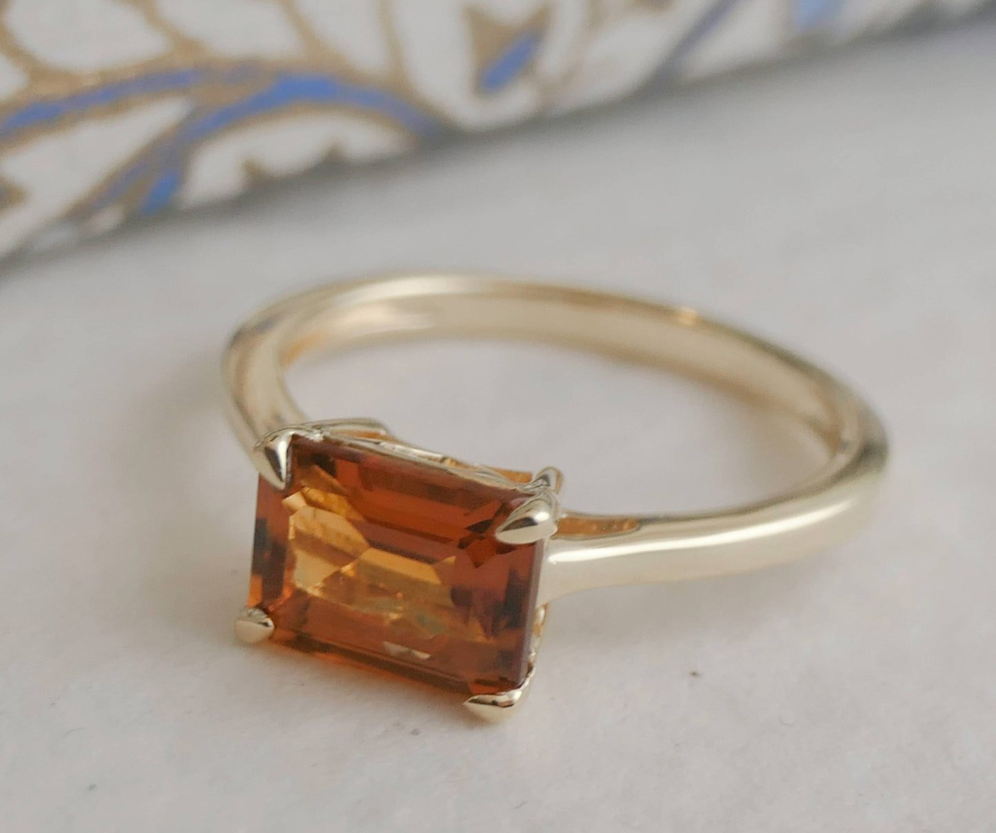 Madeira Citrine Baguette Gold Plated Sterling Silver Ring
