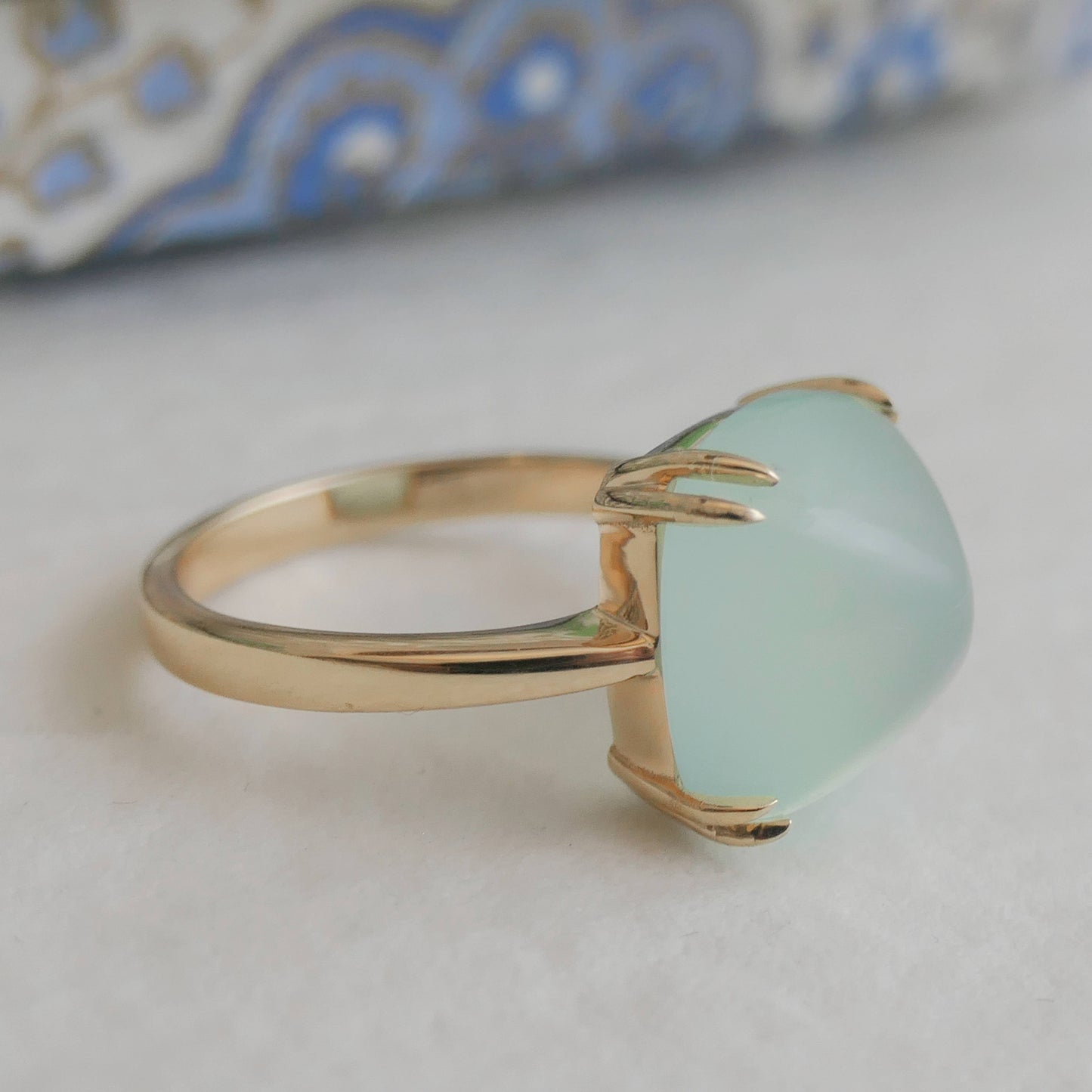12mm Aqua Chalcedony Gold Plated Sterling Silver Ring