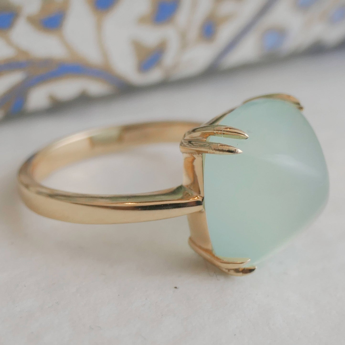 12mm Aqua Chalcedony Gold Plated Sterling Silver Ring
