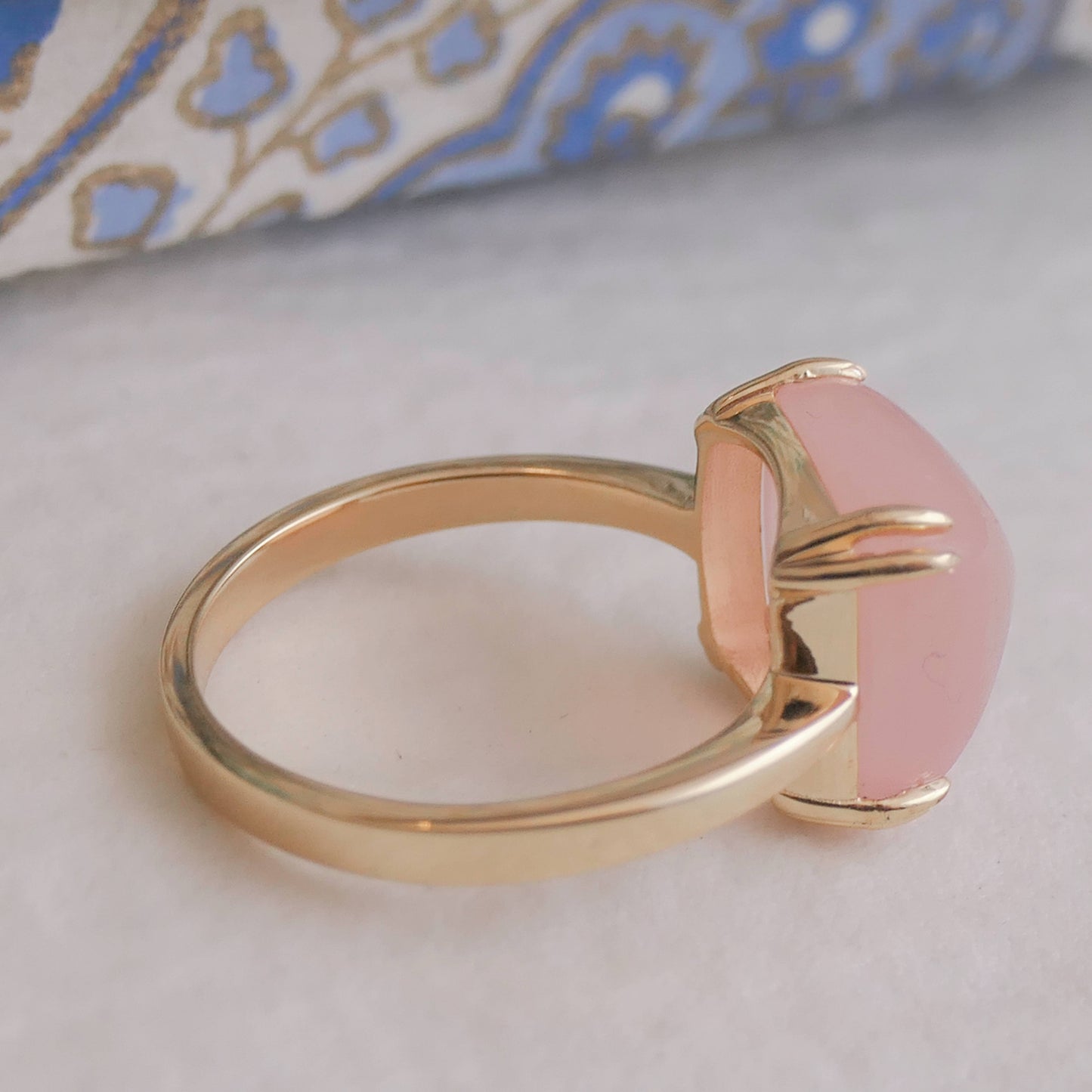 12mm Pink Chalcedony Gold Plated Sterling Silver Ring