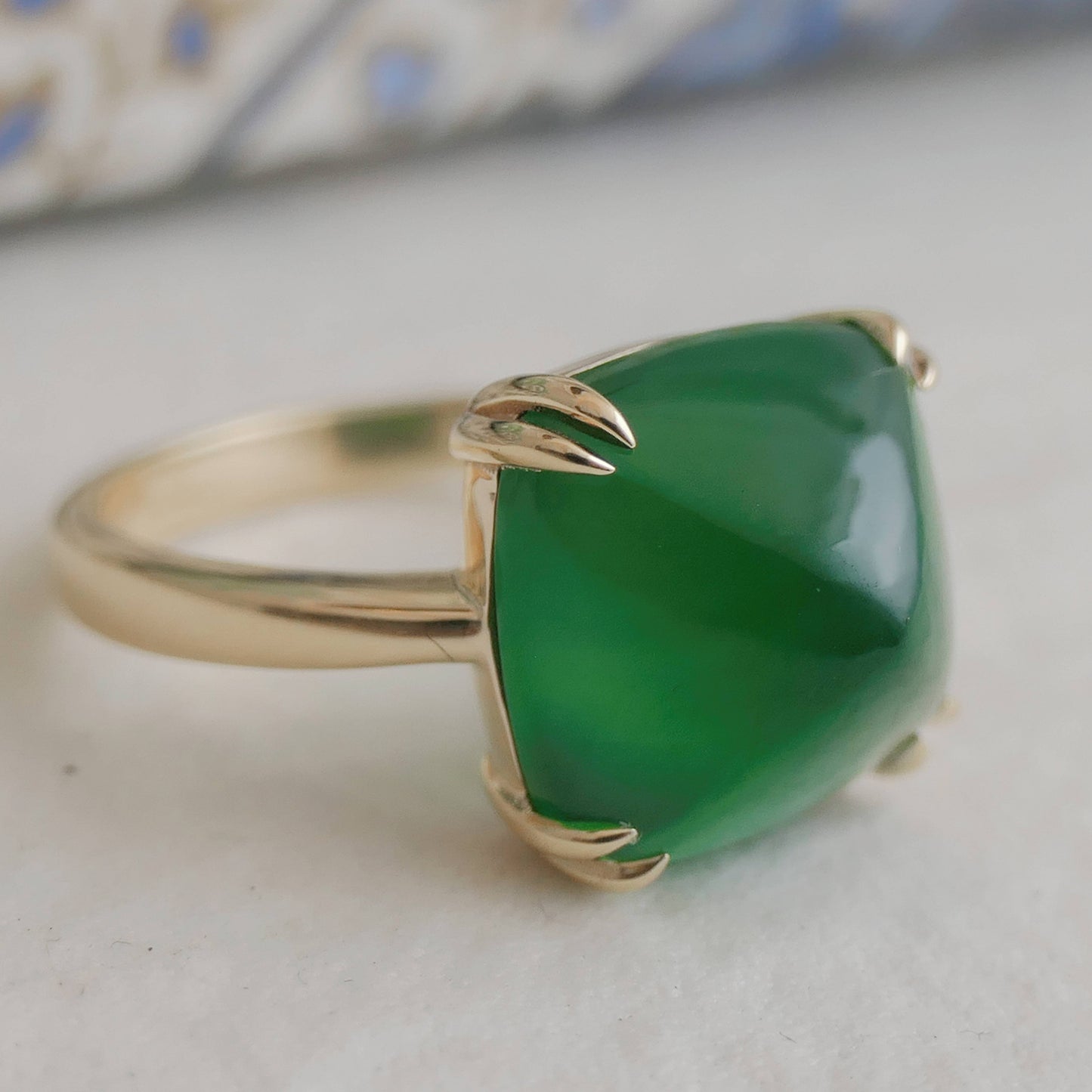 12mm Green Chalcedony Gold Plated Sterling Silver Ring