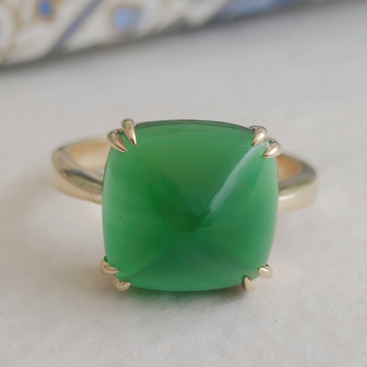 12mm Green Chalcedony Gold Plated Sterling Silver Ring