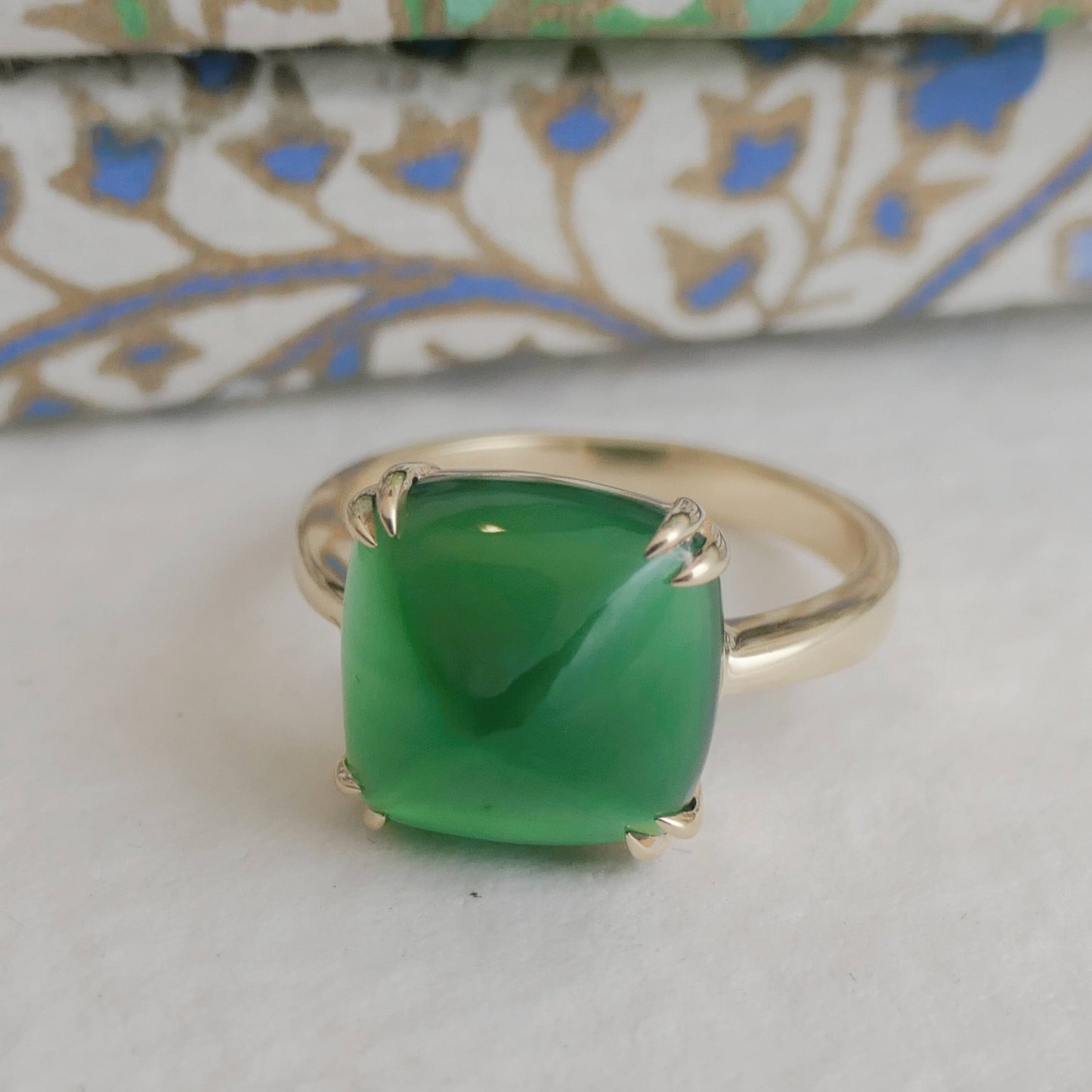 12mm Green Chalcedony Gold Plated Sterling Silver Ring