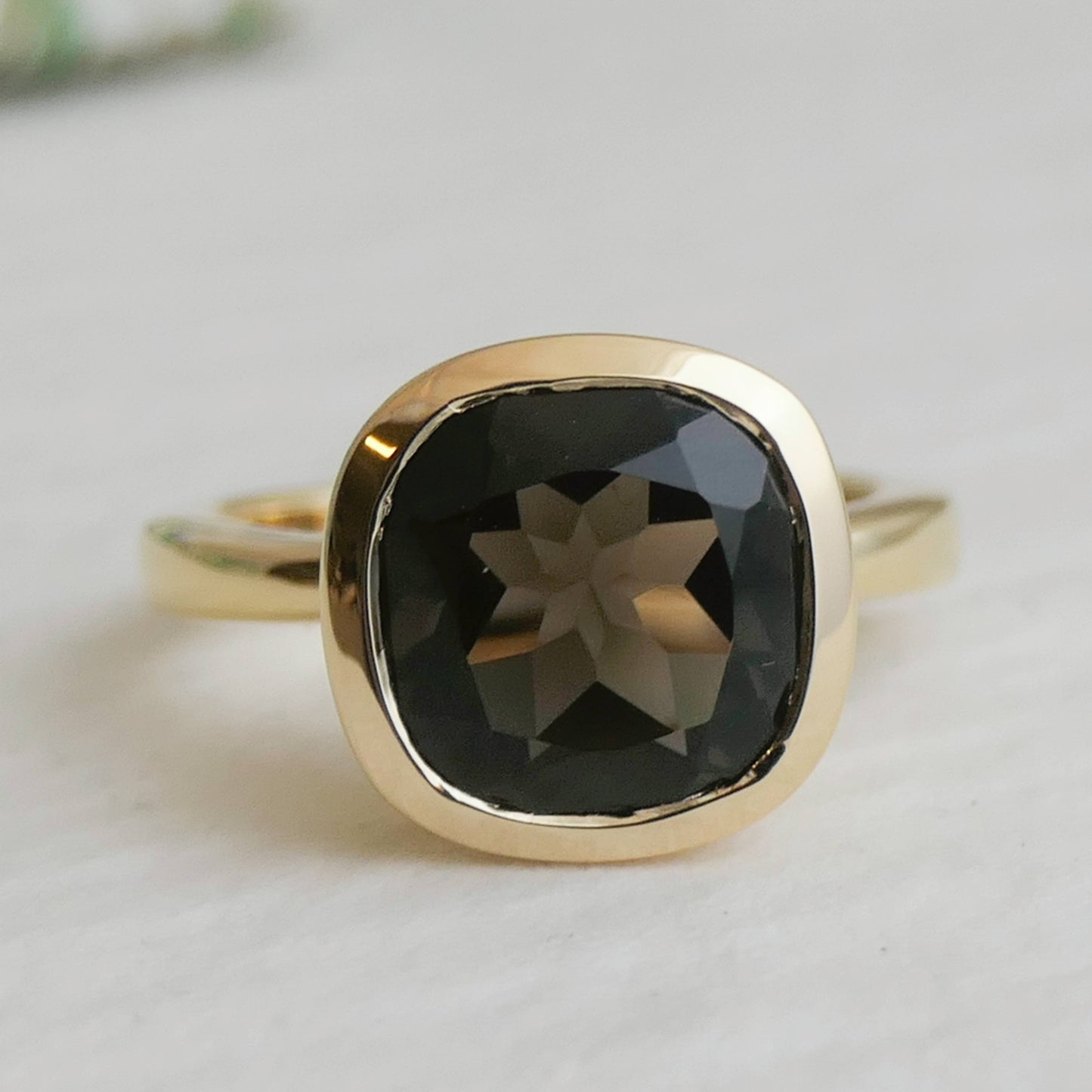 10mm Cushion Cut Smoky Quartz Gold Plated Sterling Silver Ring