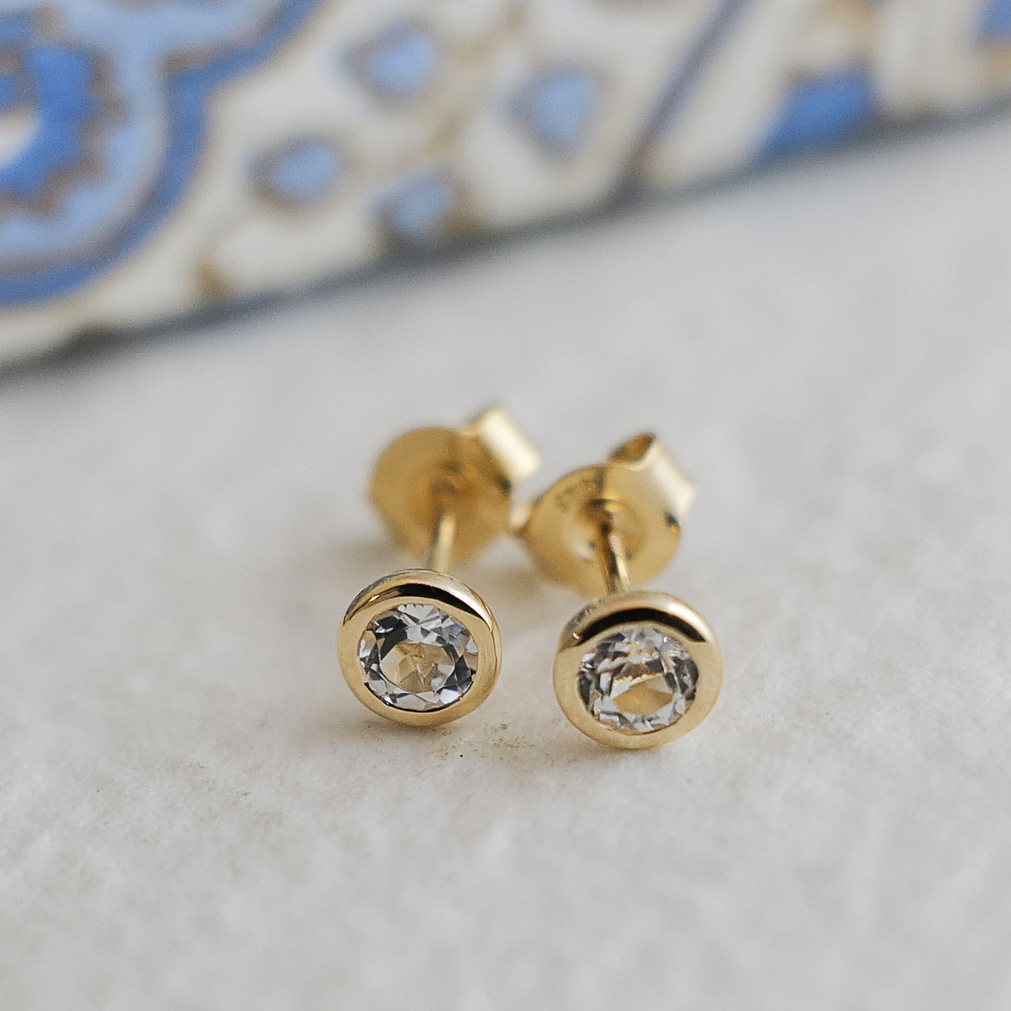 4mm White Topaz Gold Plated Sterling Silver Stud Earrings