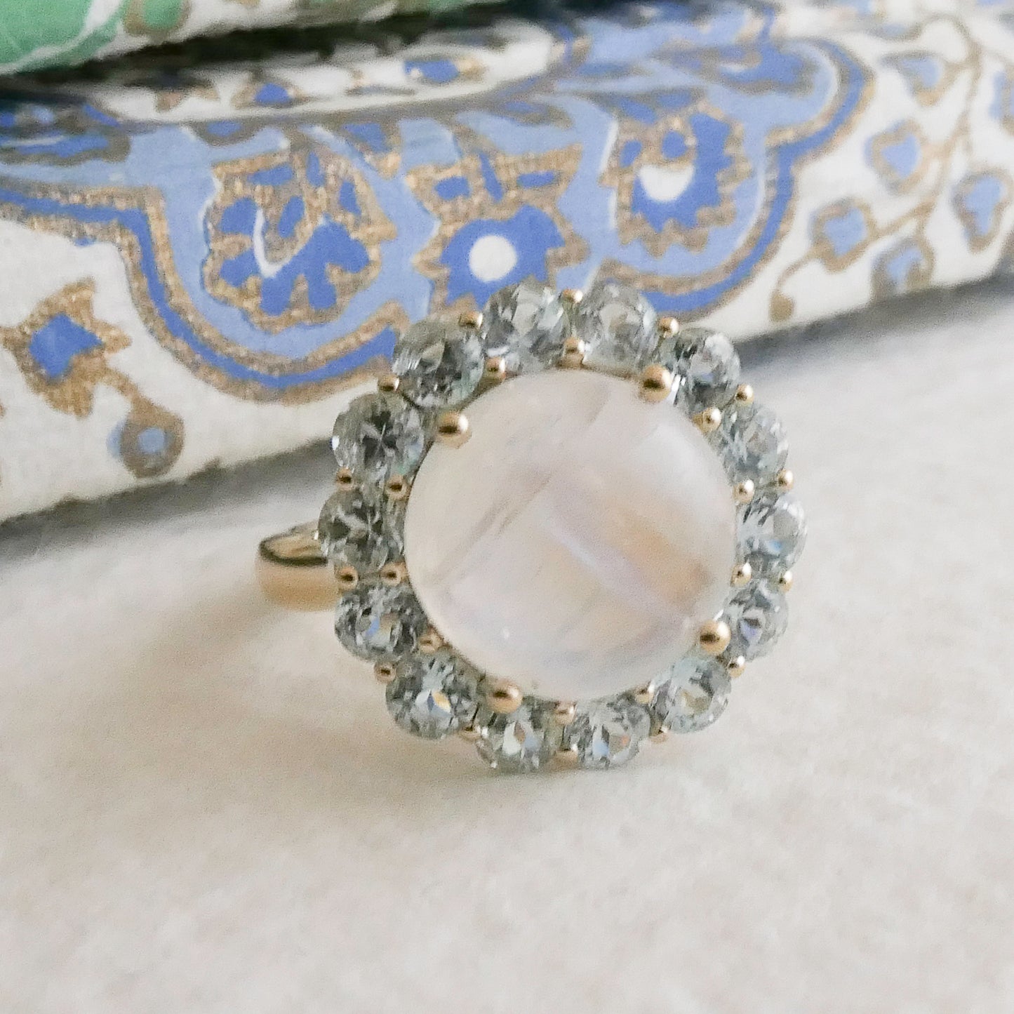 Moonstone and Blue Topaz 14kt Yellow Gold Cocktail Ring - Size 7