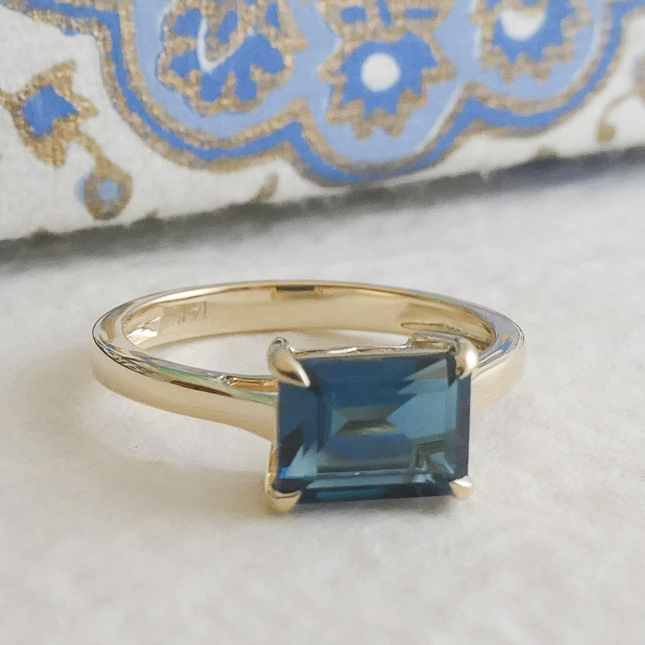 London Blue Topaz Baguette 14kt Yellow Gold Ring - Size 7
