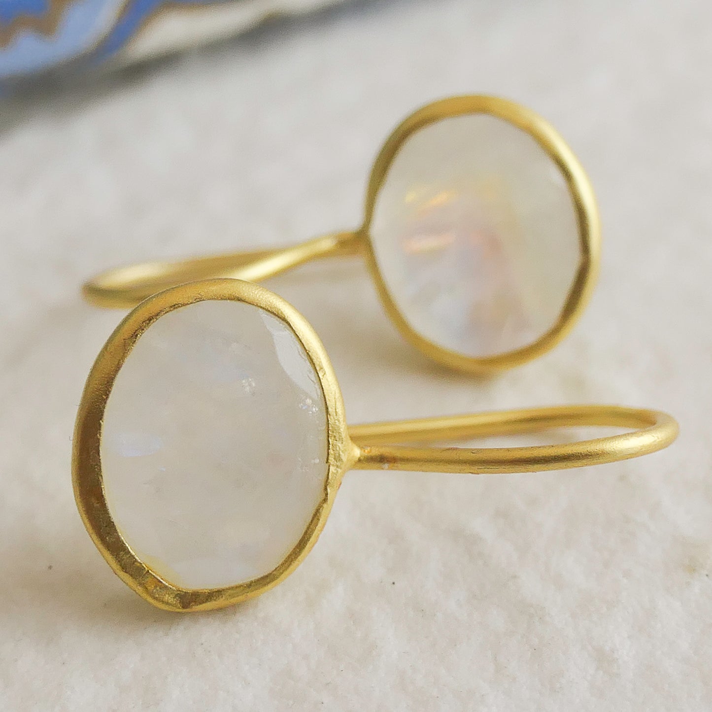Small Moonstone Oval Drop Sterling Silver Gold Plated Earrings