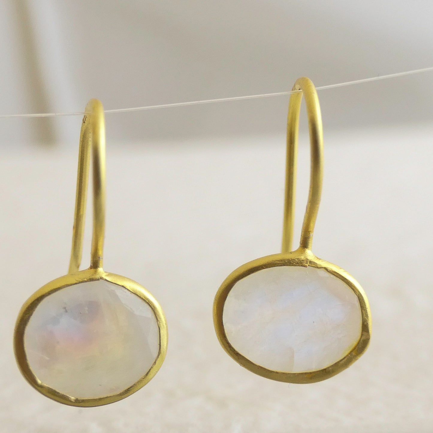 Small Moonstone Oval Drop Sterling Silver Gold Plated Earrings