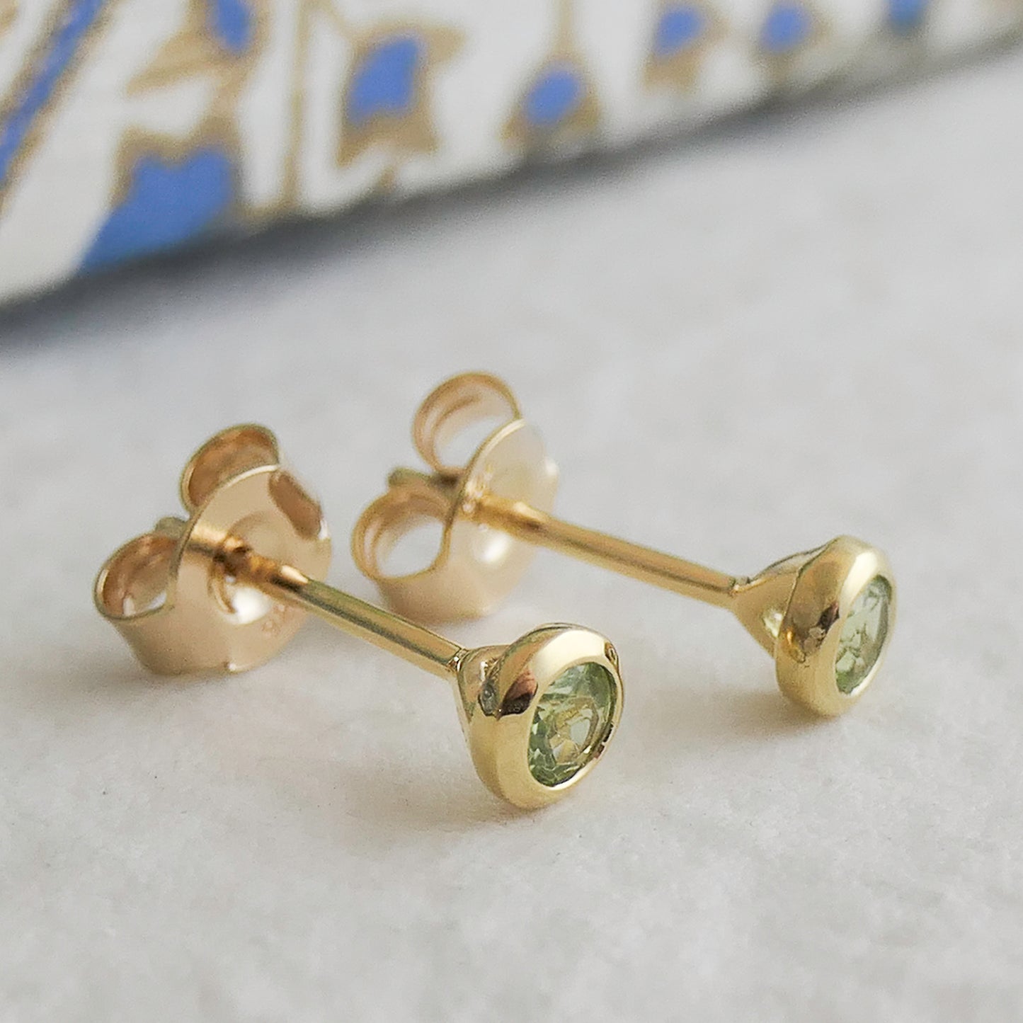 3mm Peridot Gold Plated Sterling Silver Stud Earrings