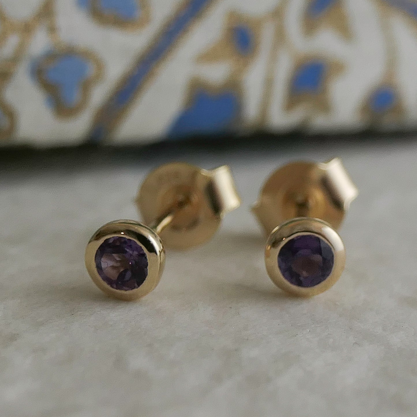 3mm Amethyst Gold Plated Sterling Silver Stud Earrings