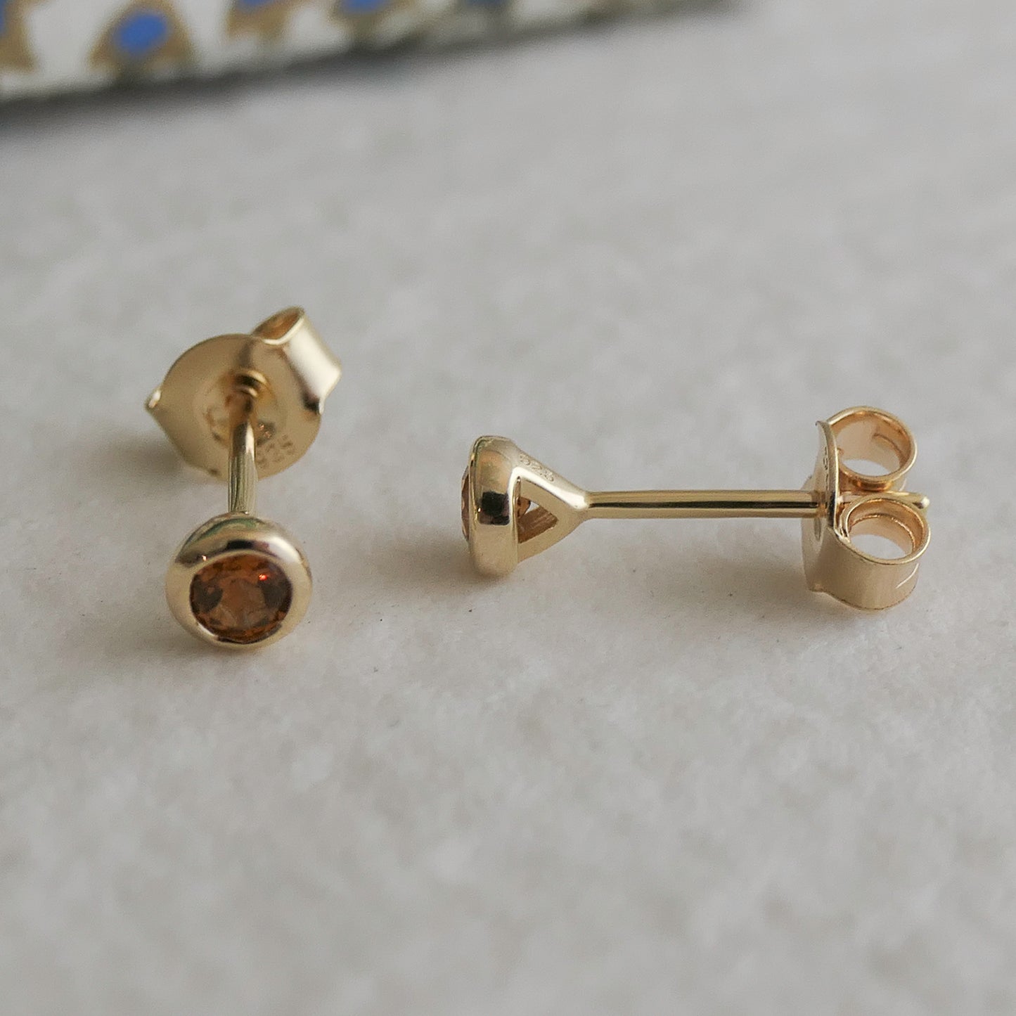 3mm Hessonite Garnet Gold Plated Sterling Silver Stud Earrings